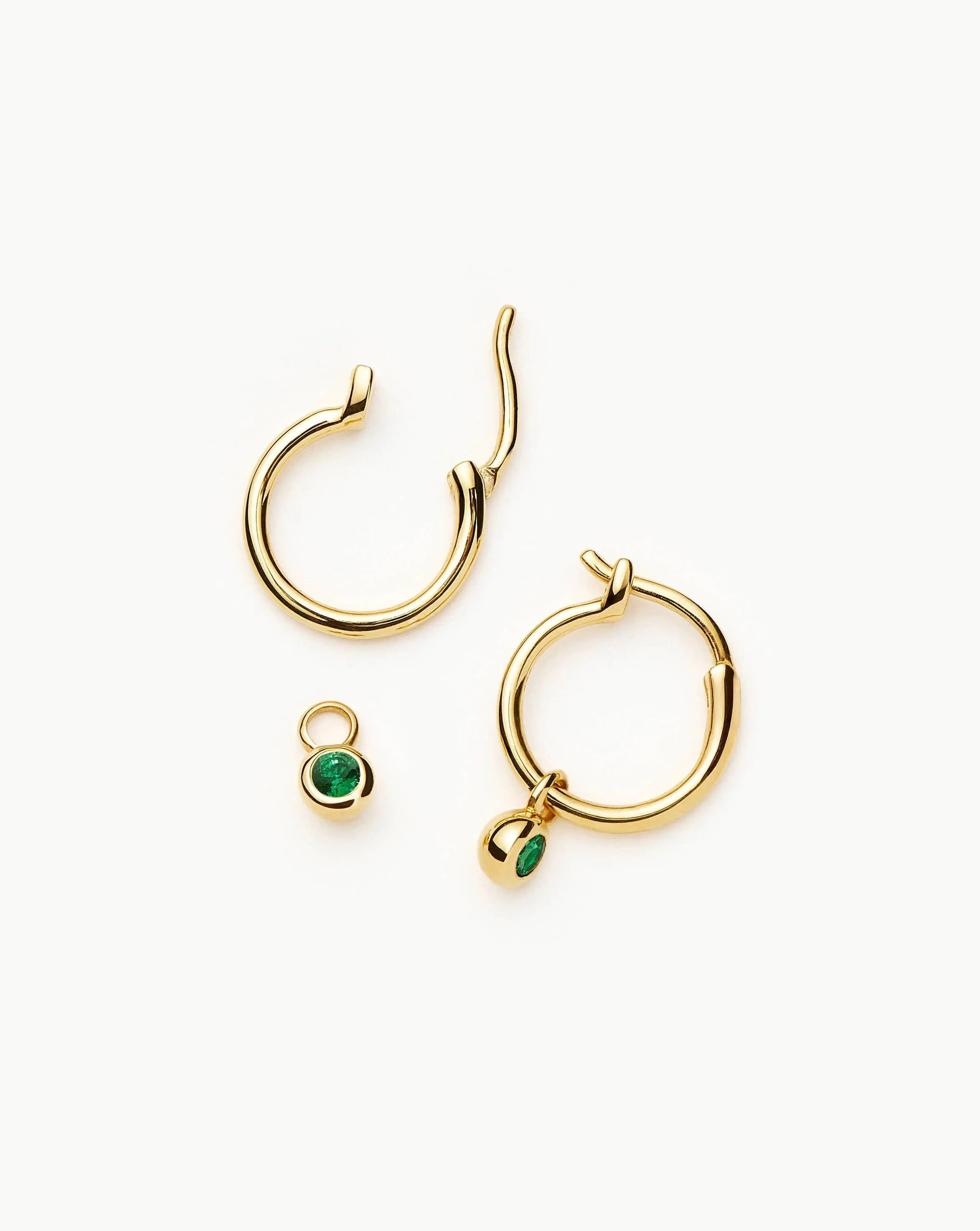 Tennis Charm Mini Hoop Earrings | 18ct Gold Vermeil/Emerald Green Nano-crystal Earrings Missoma