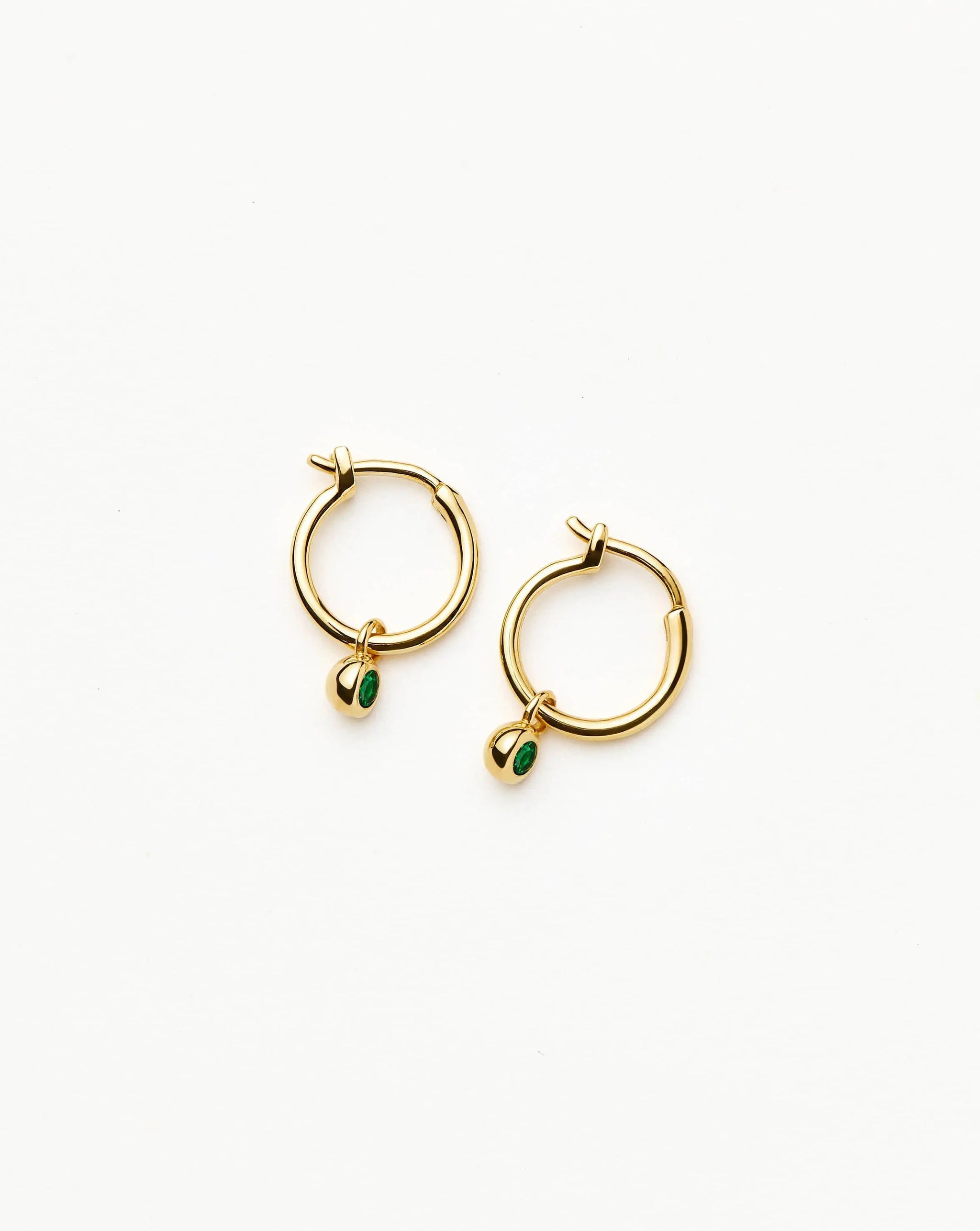 Tennis Charm Mini Hoop Earrings | 18ct Gold Vermeil/Emerald Green Nano-crystal Earrings Missoma