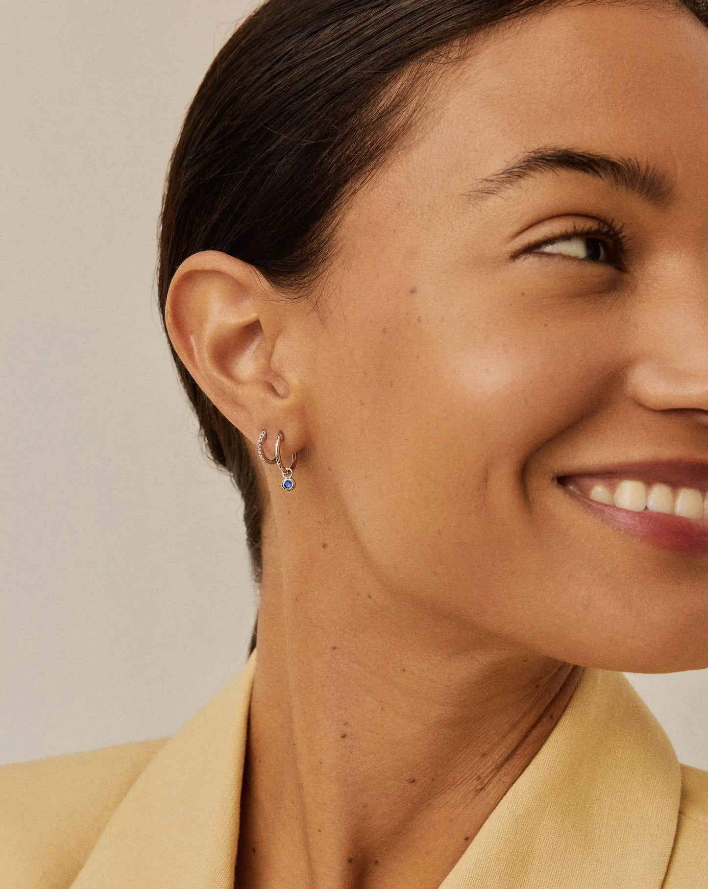 Tennis Charm Mini Hoop Earrings | Sterling Silver/Sapphire Blue Nano-crystal Earrings Missoma