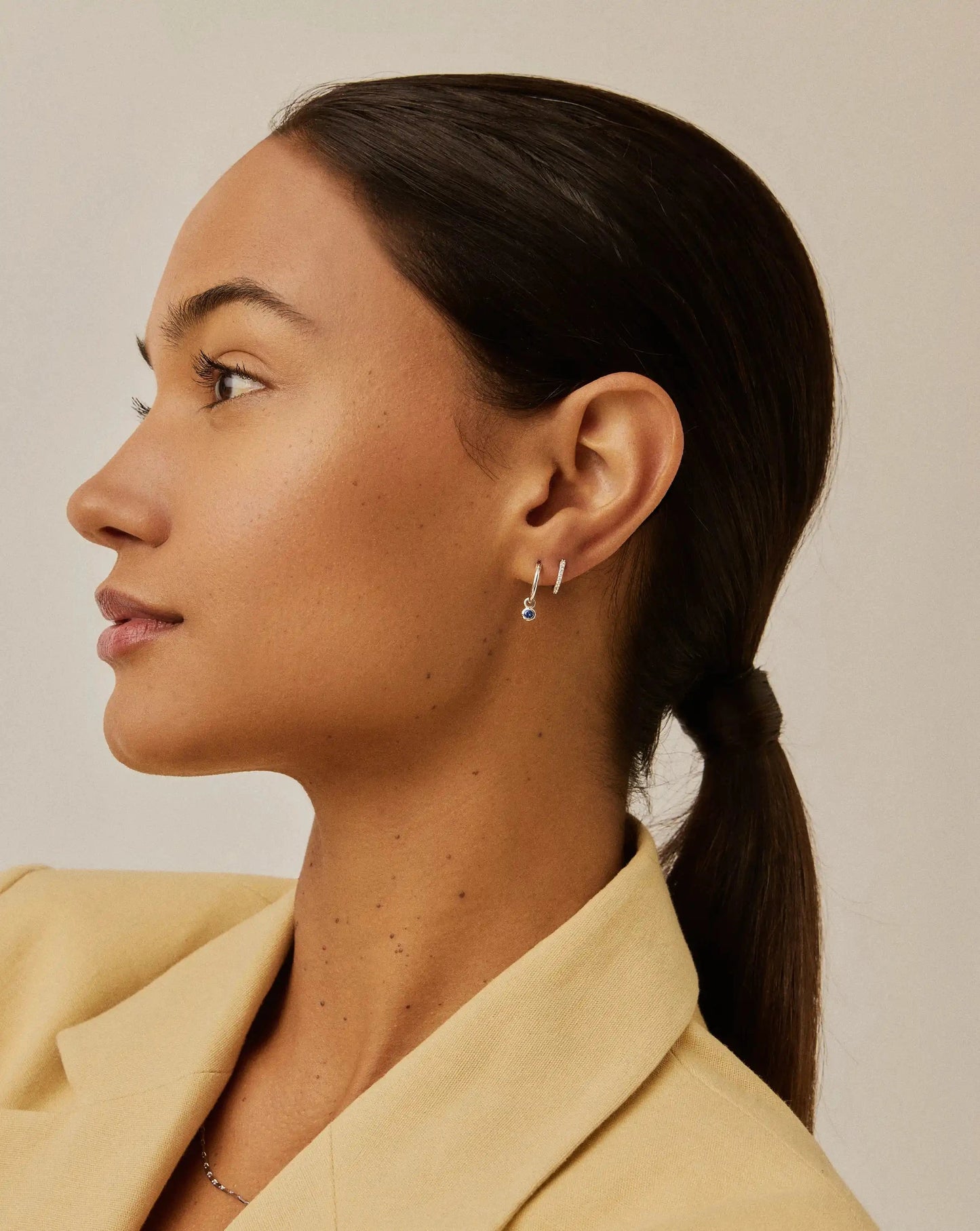 Tennis Charm Mini Hoop Earrings | Sterling Silver/Sapphire Blue Nano-crystal Earrings Missoma