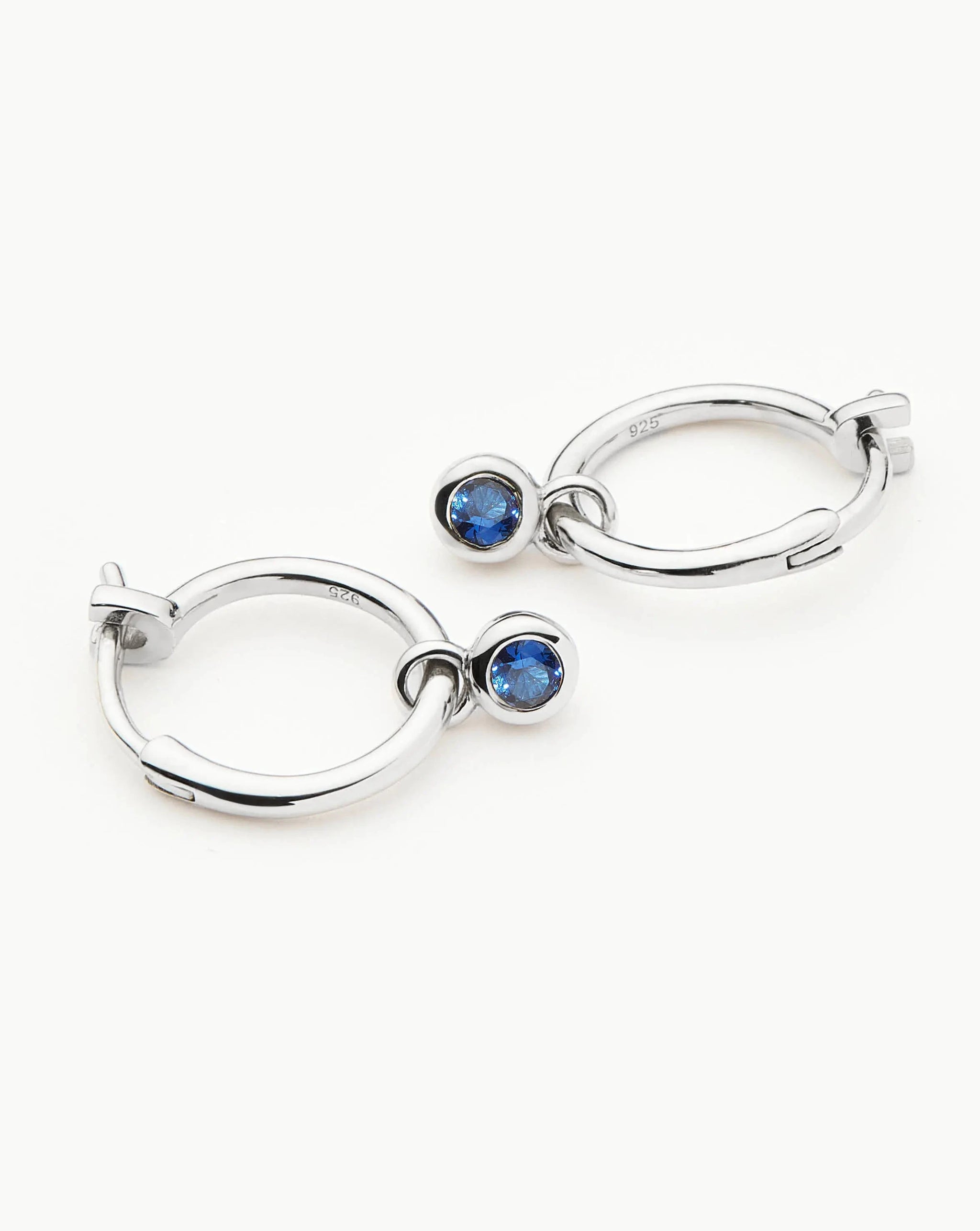 Tennis Charm Mini Hoop Earrings | Sterling Silver/Sapphire Blue Nano-crystal Earrings Missoma