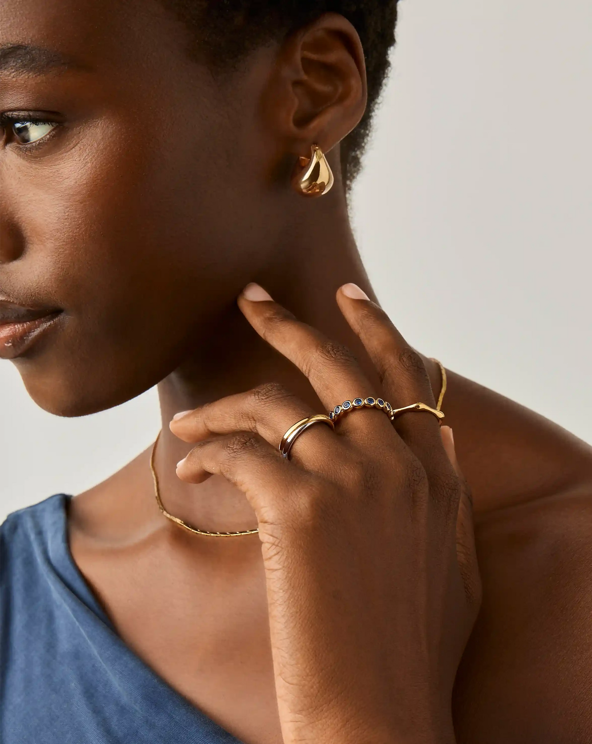 Tennis Eternity Stacking Ring | 18ct Gold Vermeil/Sapphire Blue Nano-crystal Rings Missoma