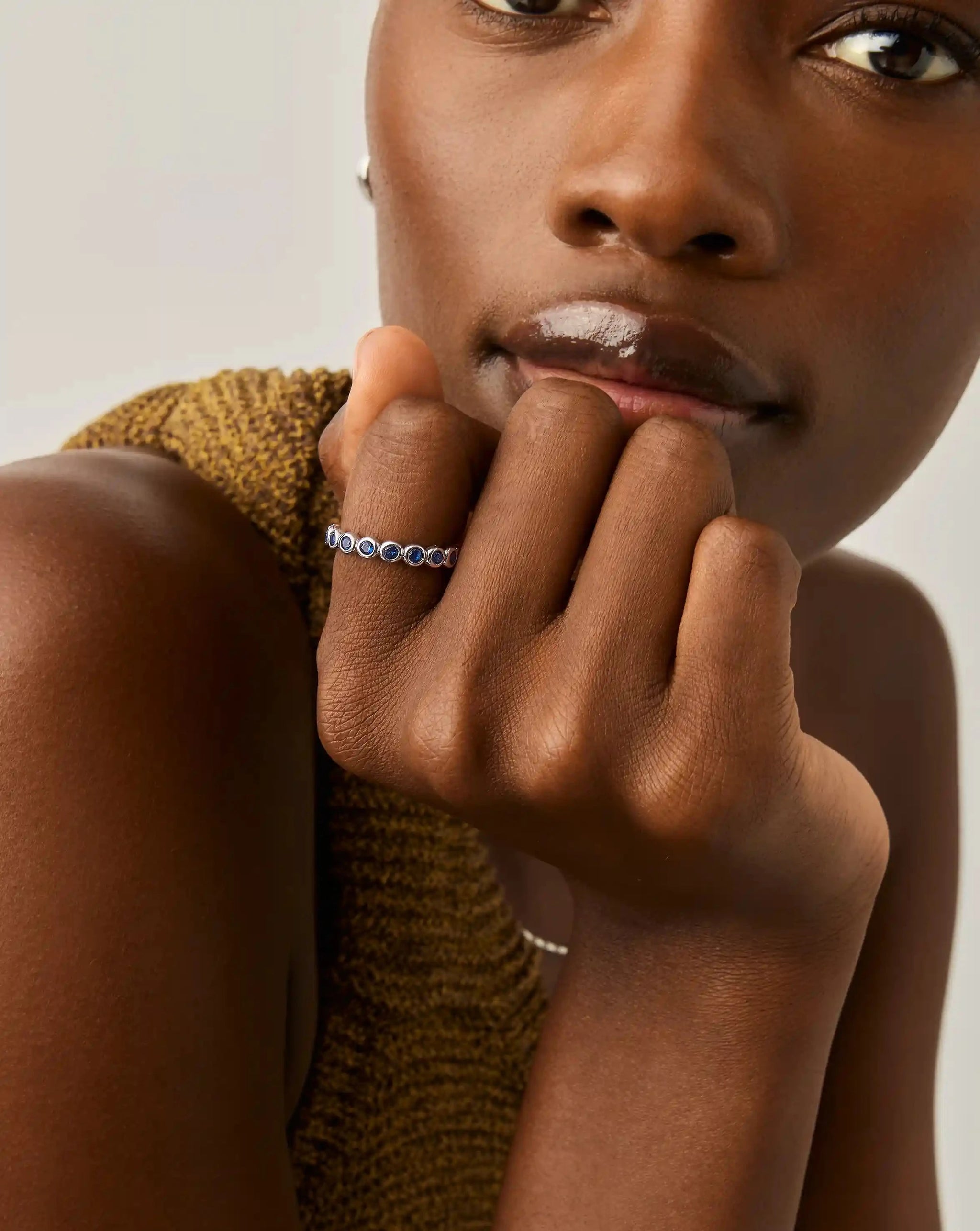 Tennis Eternity Stacking Ring | Sterling Silver/Sapphire Blue Nano-crystal Rings Missoma