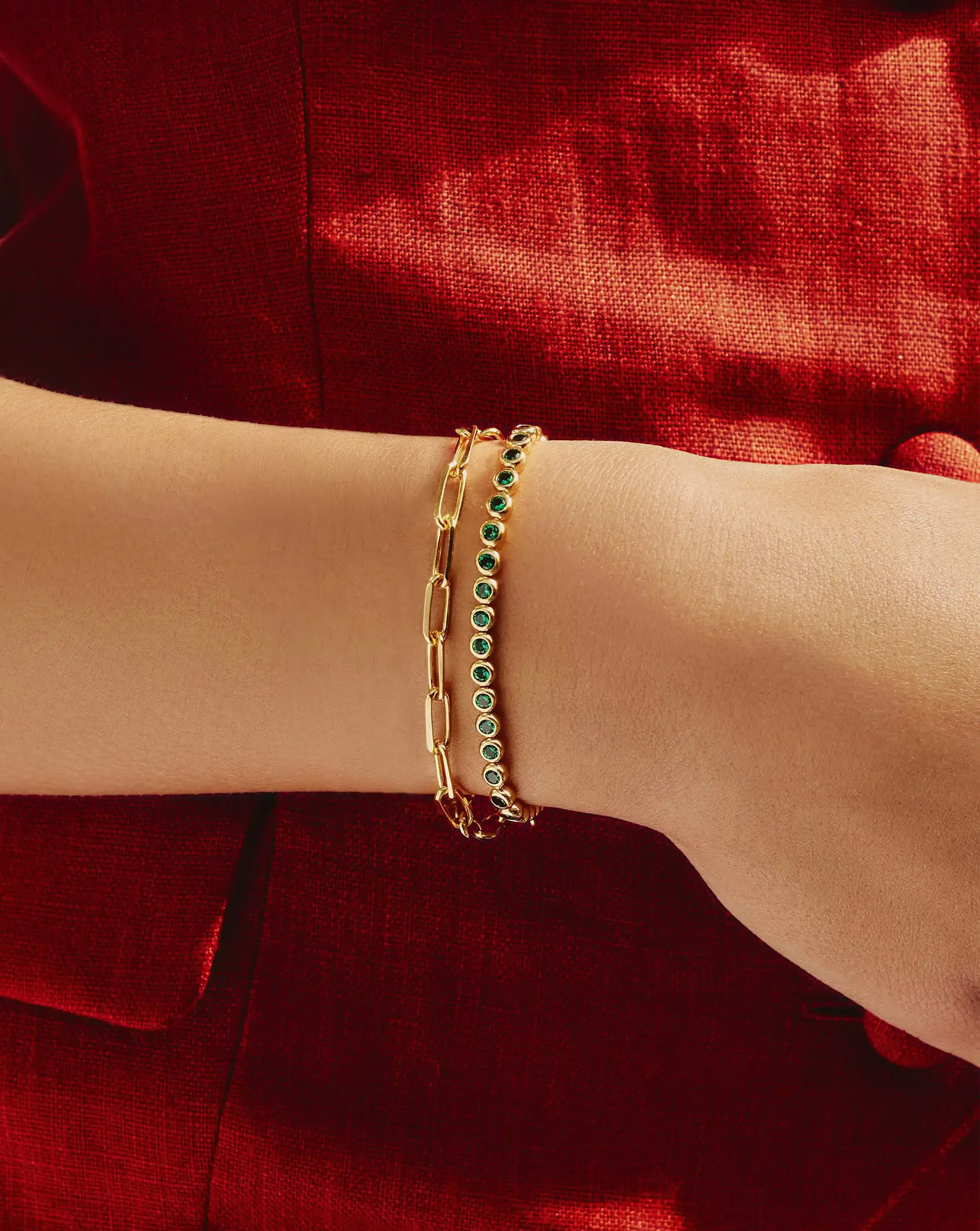 Tennis Round Bracelet | 18ct Gold Vermeil/Emerald Green Nano-crystal Bracelets Missoma