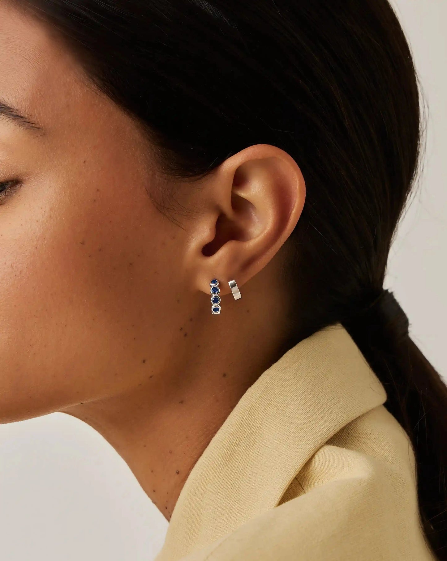 Tennis Small Hoop Earrings | Sterling Silver/Sapphire Blue Nano-crystal Earrings Missoma