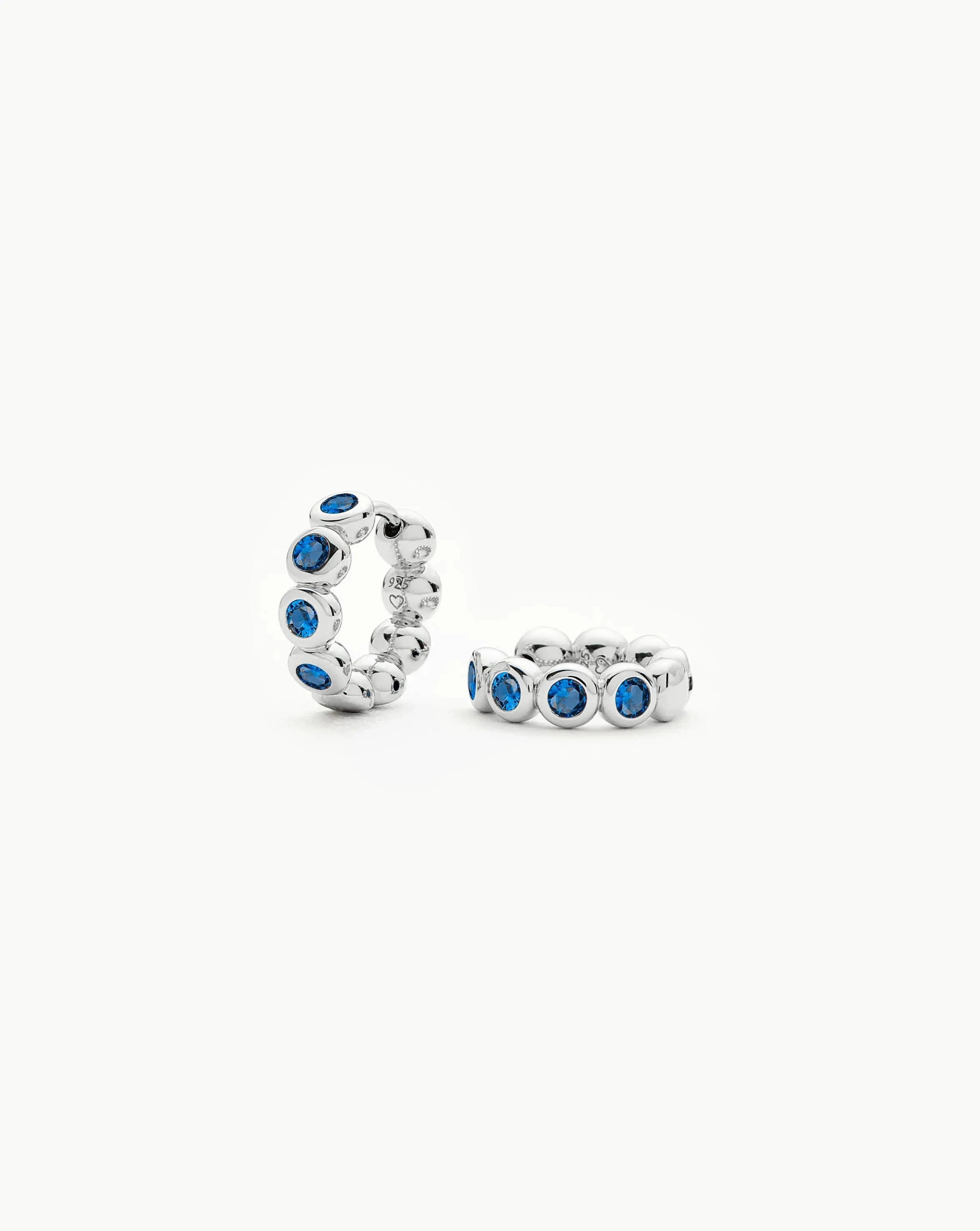 Tennis Small Hoop Earrings | Sterling Silver/Sapphire Blue Nano-crystal Earrings Missoma