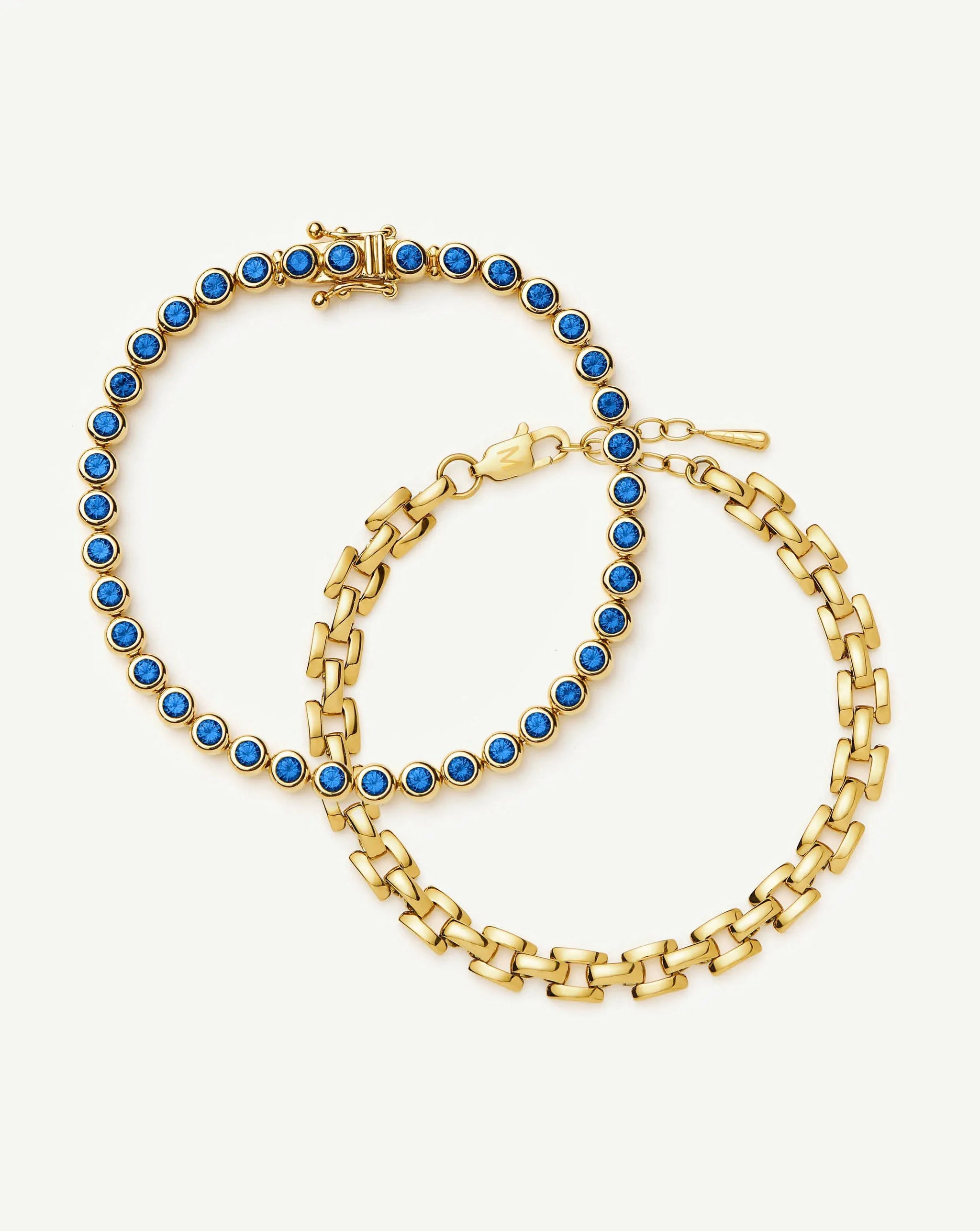 Tennis & Timepiece Bracelet Set | 18ct Gold Plated/18ct Gold Vermeil/Sapphire Blue Nano-crystal Bracelets Missoma