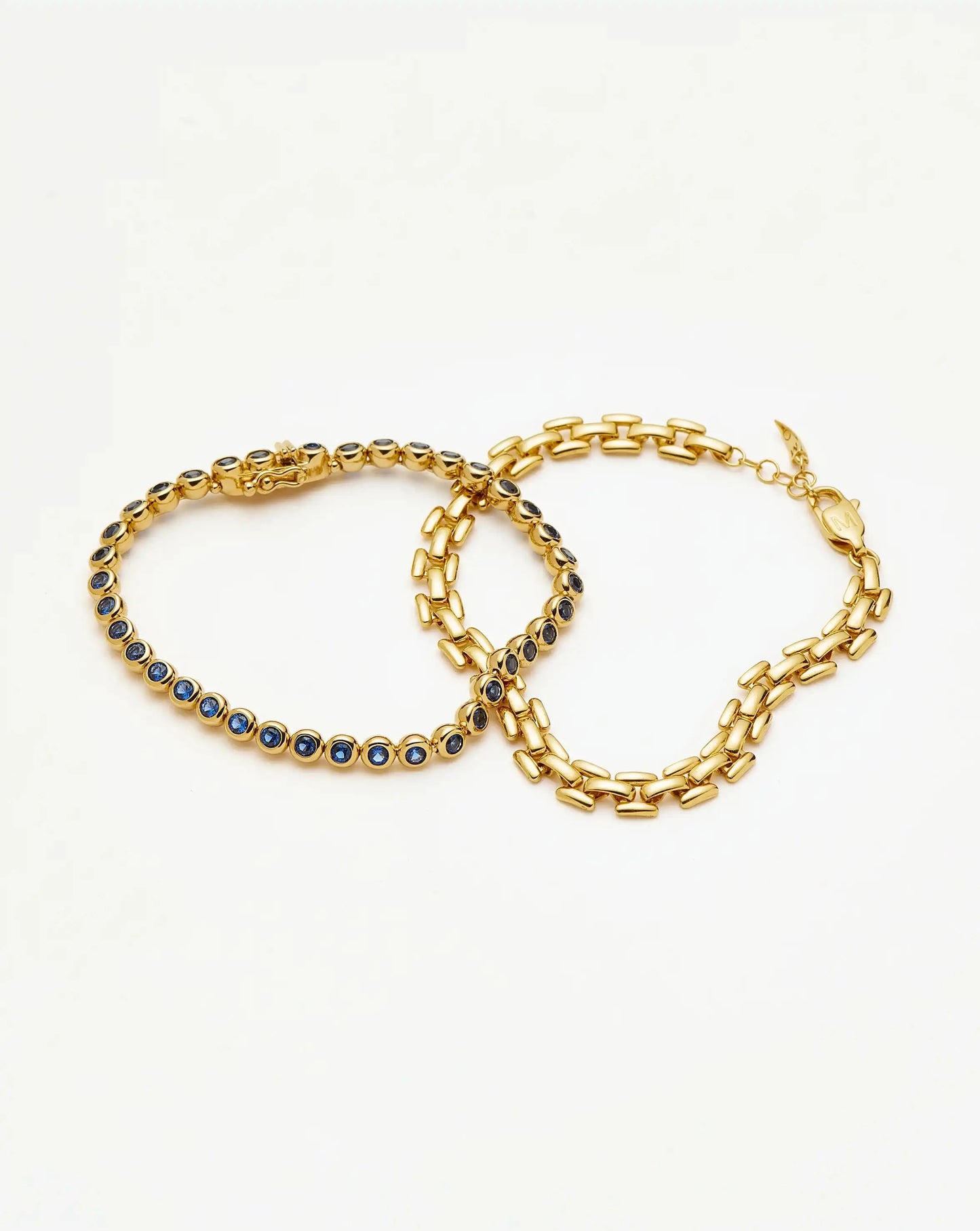 Tennis & Timepiece Bracelet Set | 18ct Gold Plated/18ct Gold Vermeil/Sapphire Blue Nano-crystal Bracelets Missoma