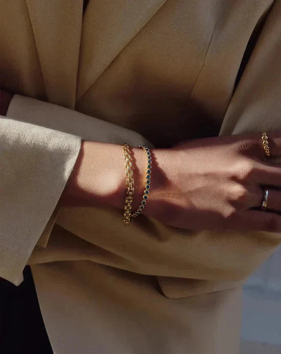 Tennis & Timepiece Bracelet Set | 18ct Gold Plated/18ct Gold Vermeil/Sapphire Blue Nano-crystal Bracelets Missoma