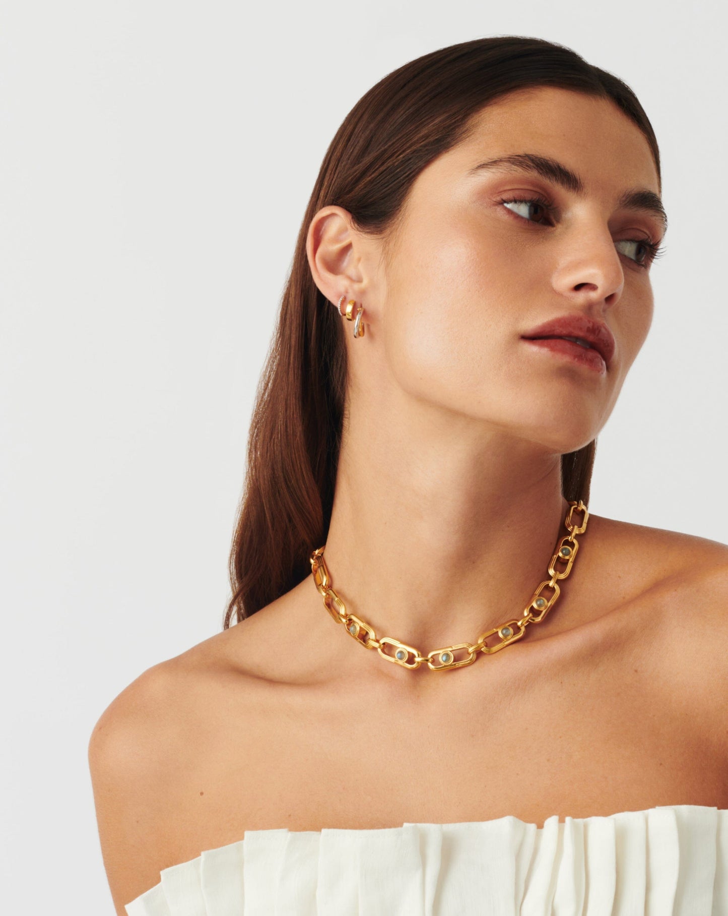 Zenyu Link Gemstone Chunky Chain Choker | 18ct Gold Plated/Labradorite Necklaces Missoma