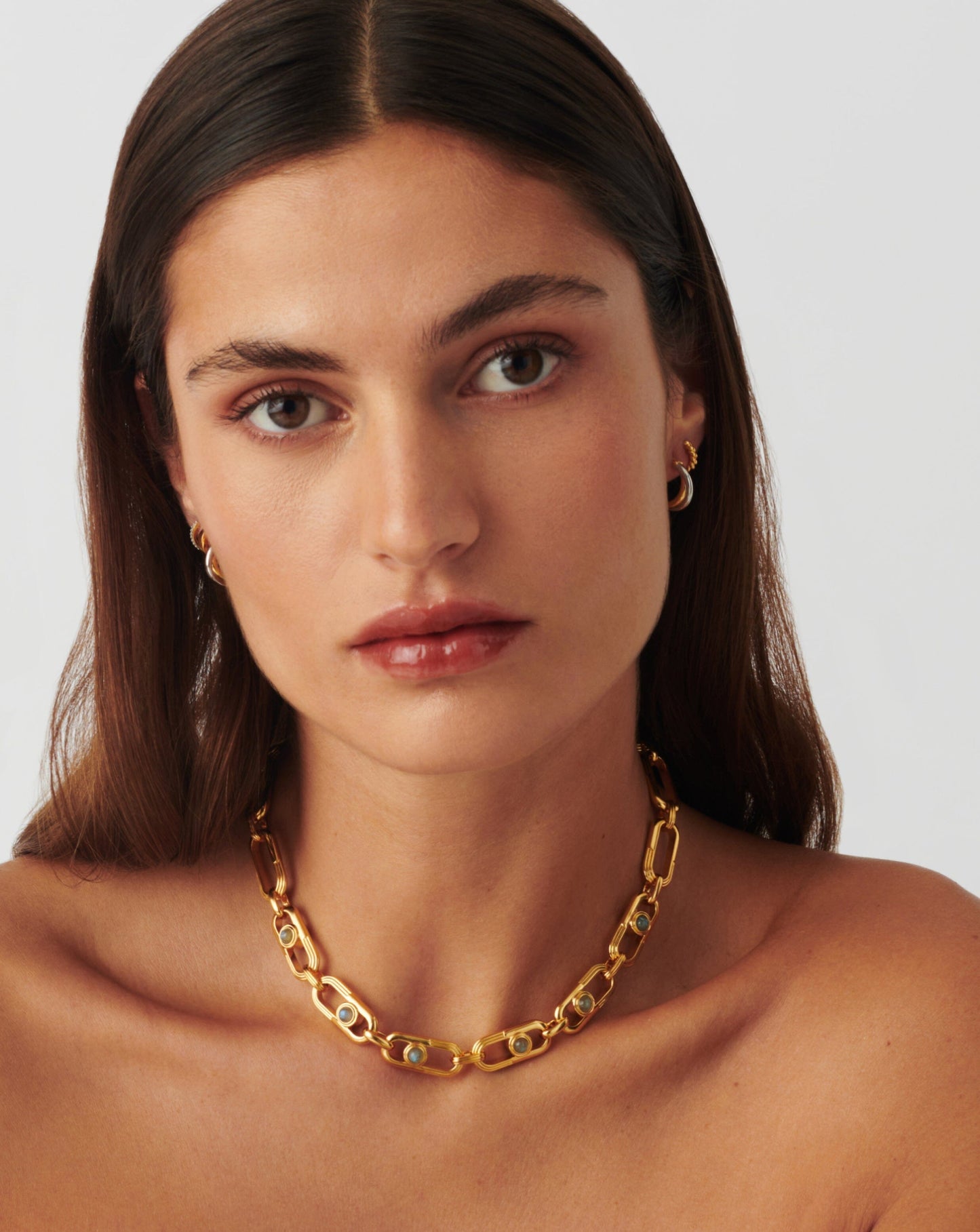 Zenyu Link Gemstone Chunky Chain Choker | 18ct Gold Plated/Labradorite Necklaces Missoma