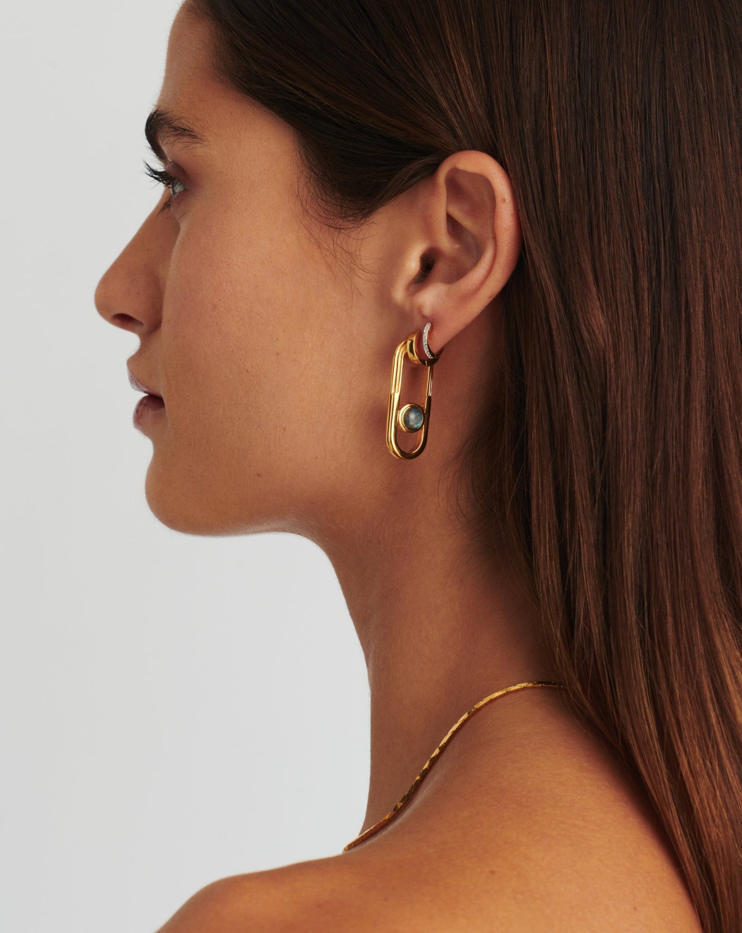 Zenyu Link Gemstone Ovate Hoop Earrings | 18ct Gold Plated/Labradorite Earrings Missoma