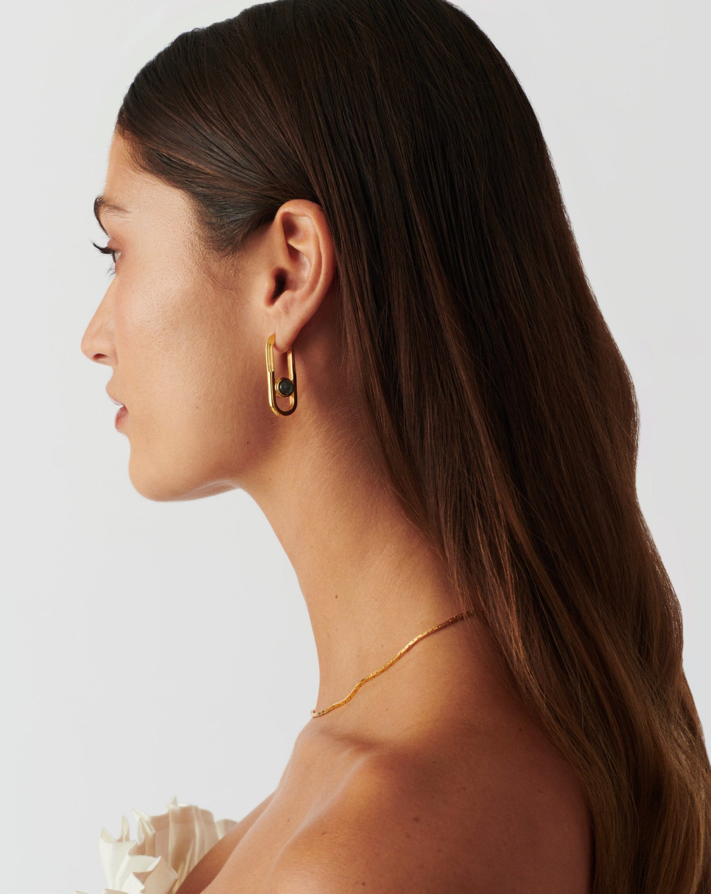 Zenyu Link Gemstone Ovate Hoop Earrings | 18ct Gold Plated/Labradorite Earrings Missoma