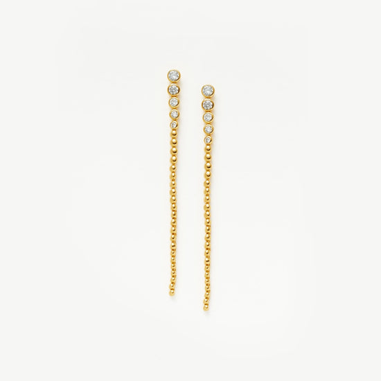 Articulated Beaded Stone Extra Long Drop Stud Earrings | 18ct Gold Plated Vermeil/Cubic Zirconia Earrings Missoma