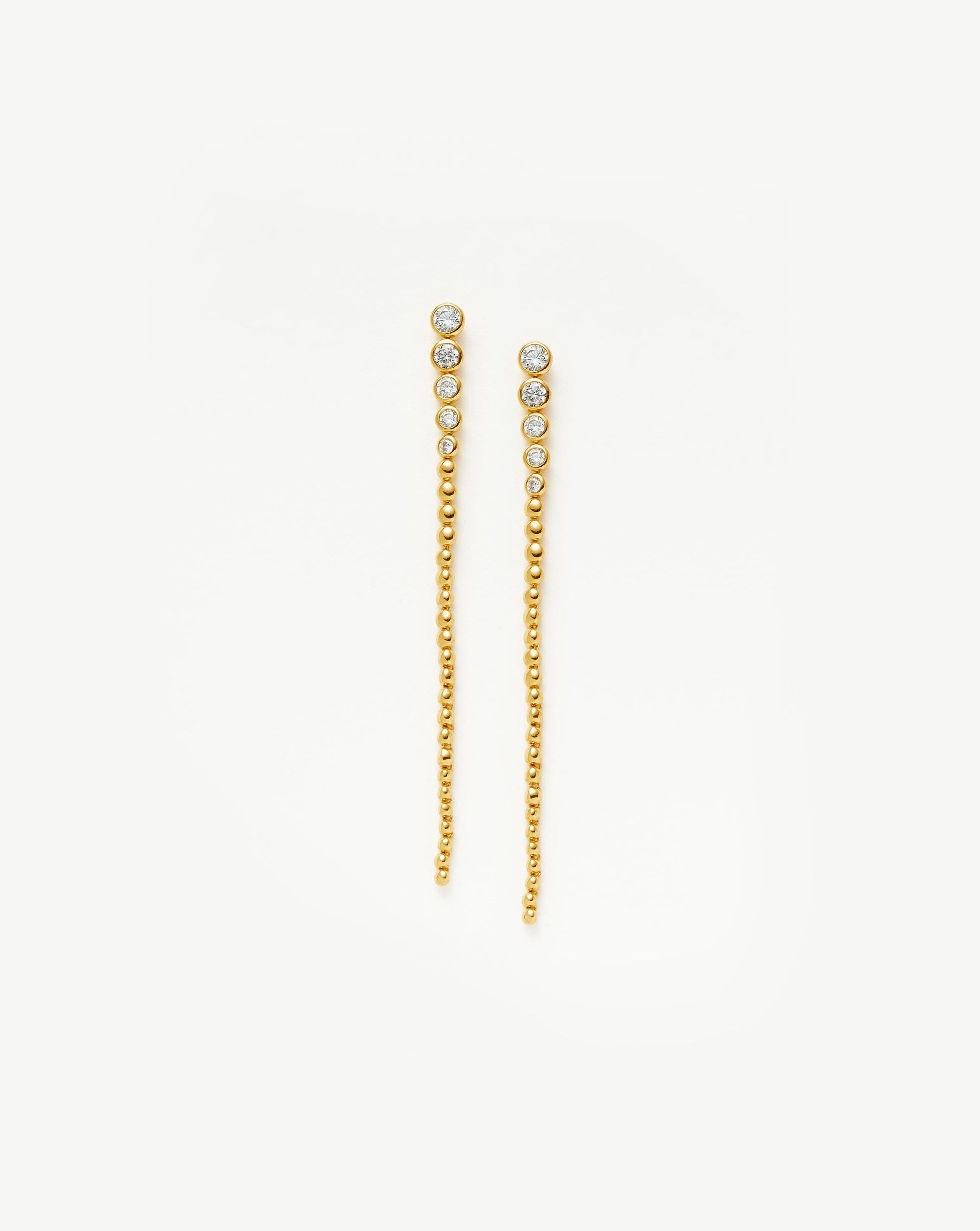 Articulated Beaded Stone Extra Long Drop Stud Earrings | 18ct Gold Plated Vermeil/Cubic Zirconia Earrings Missoma