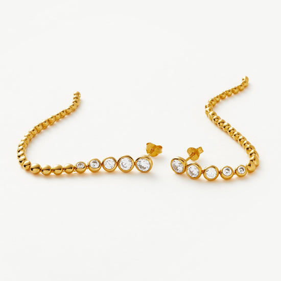 Articulated Beaded Stone Extra Long Drop Stud Earrings | 18ct Gold Plated Vermeil/Cubic Zirconia Earrings Missoma