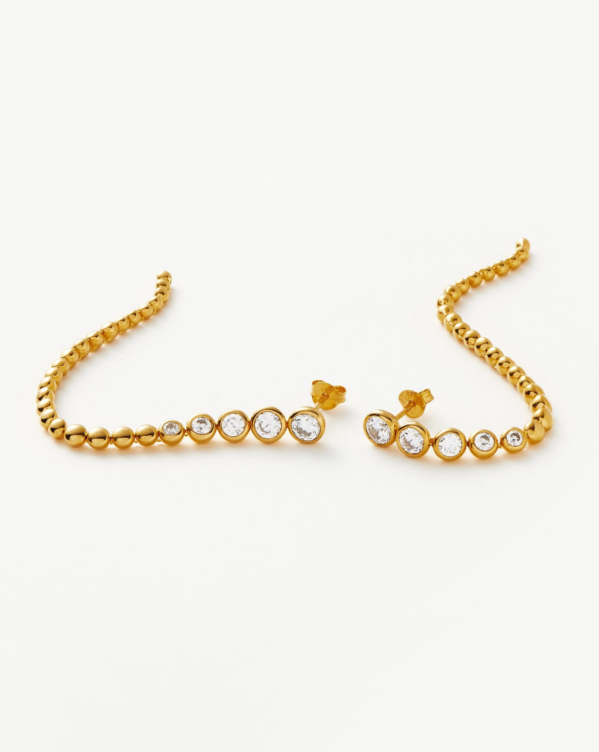 Articulated Beaded Stone Extra Long Drop Stud Earrings | 18ct Gold Plated Vermeil/Cubic Zirconia Earrings Missoma