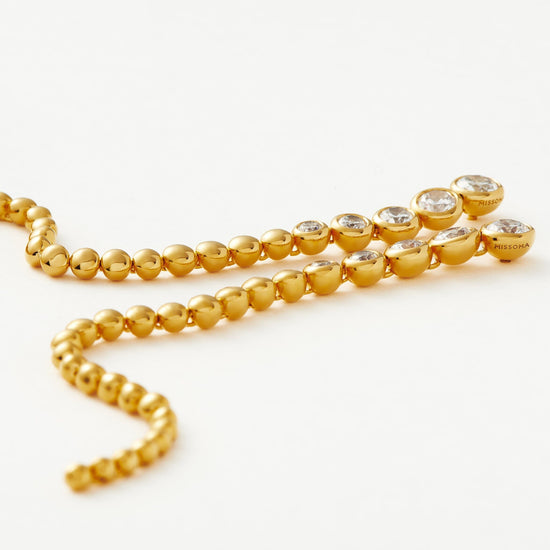 Articulated Beaded Stone Extra Long Drop Stud Earrings | 18ct Gold Plated Vermeil/Cubic Zirconia Earrings Missoma