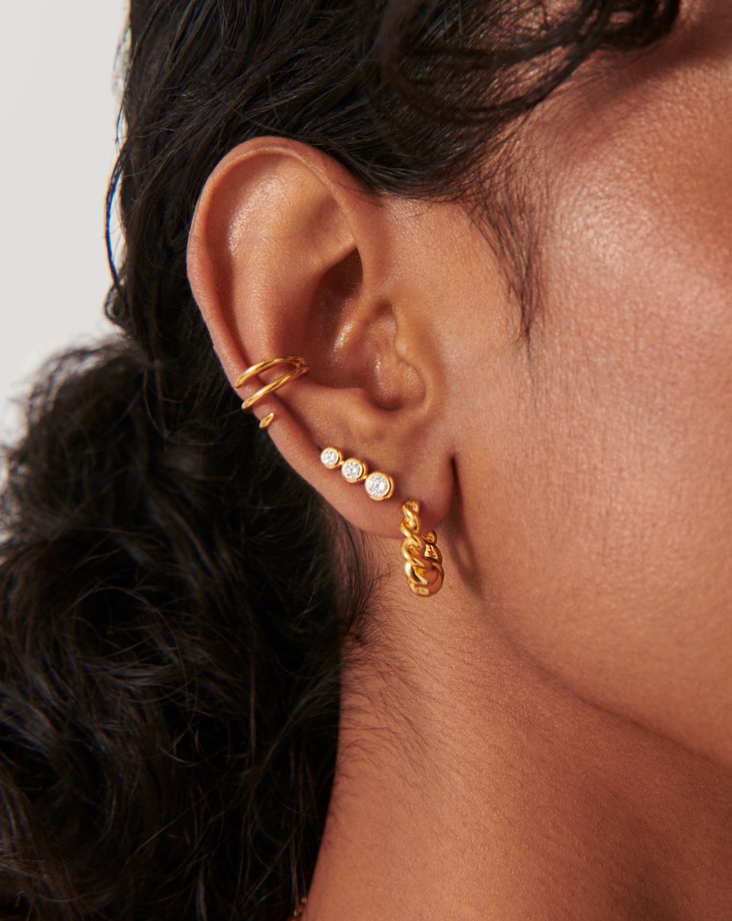 Articulated Triple Stone Stud Earrings | 18ct Gold Plated Vermeil/Cubic Zirconia Earrings Missoma