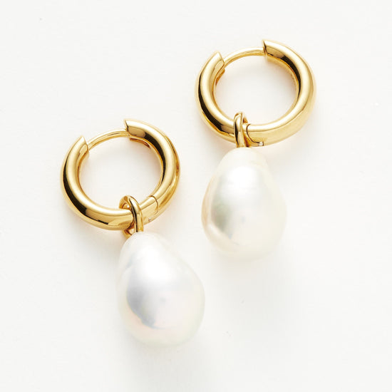 Baroque Pearl Drop Tunnel Mini Hoop Earrings | 18ct Gold Plated Vermeil/Pearl Earrings Missoma