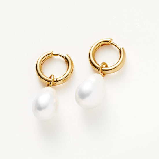 Baroque Pearl Drop Tunnel Mini Hoop Earrings | 18ct Gold Plated Vermeil/Pearl Earrings Missoma