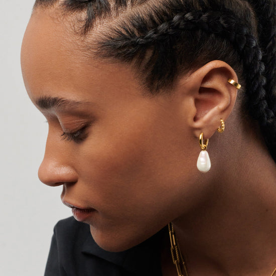 Baroque Pearl Drop Tunnel Mini Hoop Earrings | 18ct Gold Plated Vermeil/Pearl Earrings Missoma