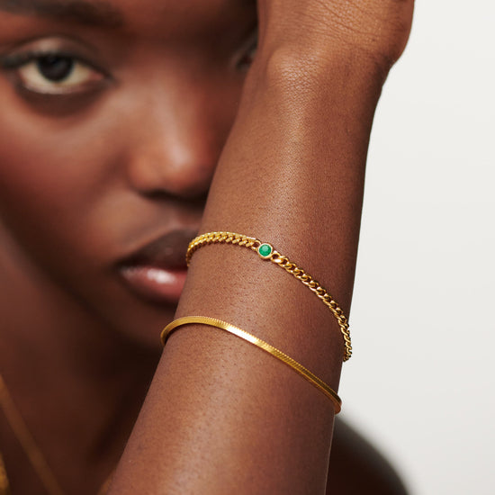 Birthstone Chain Bracelet - May | 18ct Gold Plated Vermeil/Dyed Green Chalcedony Bracelets Missoma
