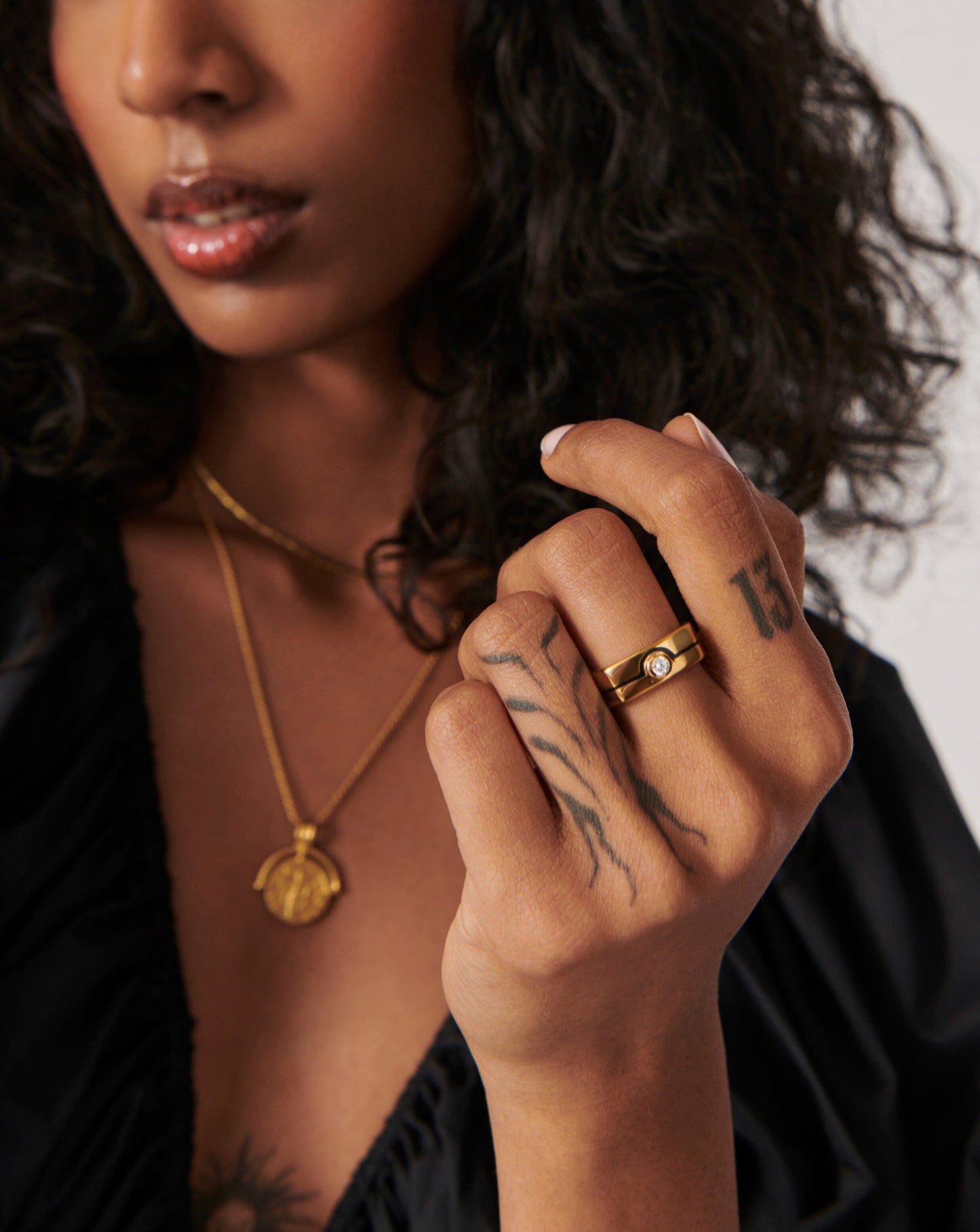 Enamel & Stone Byline Wide Band Ring | 18ct Gold Plated/Cubic Zirconia Rings Missoma