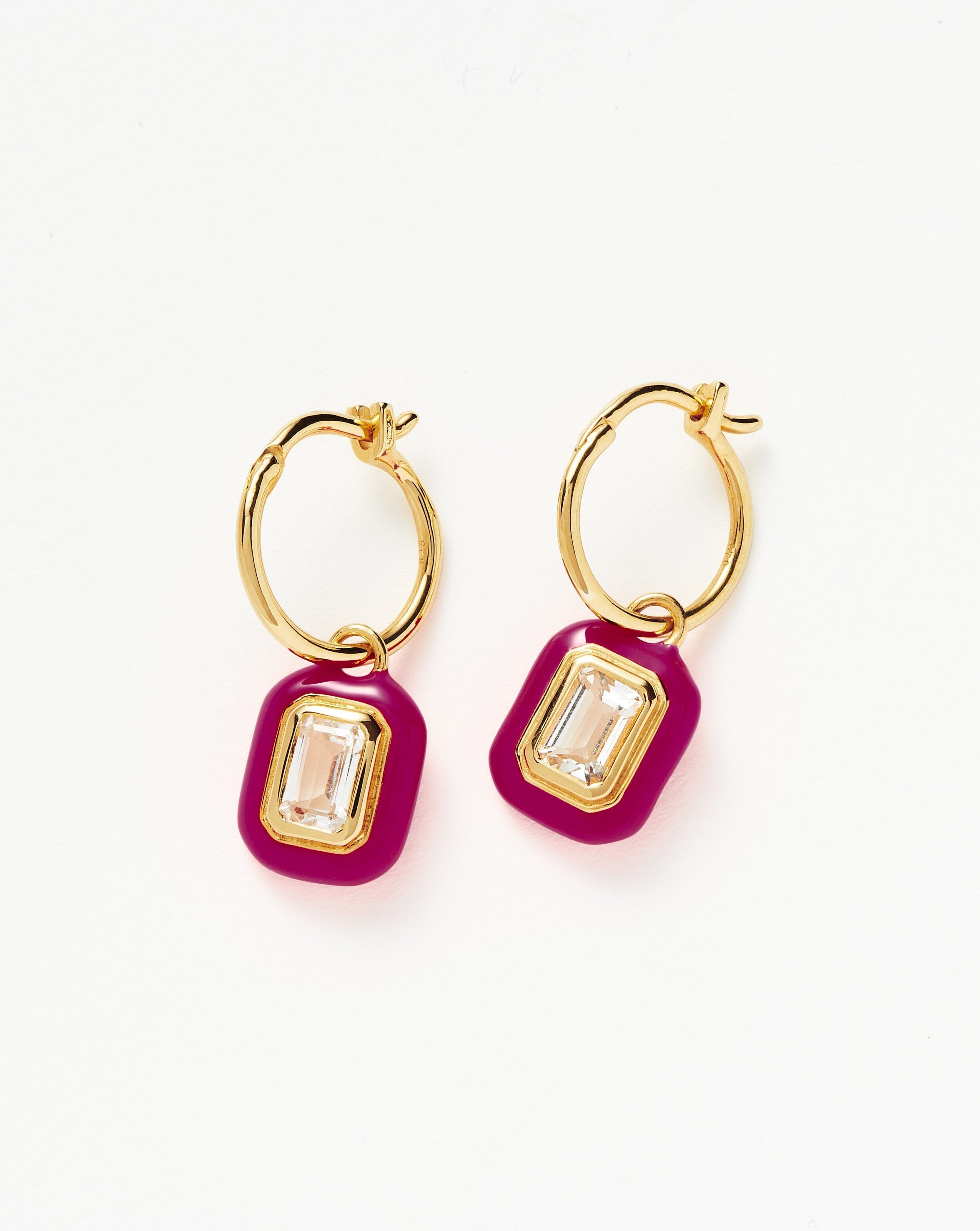 Enamel Stone Charm Mini Hoop Earrings 18ct Gold Vermeil White Cubi Missoma