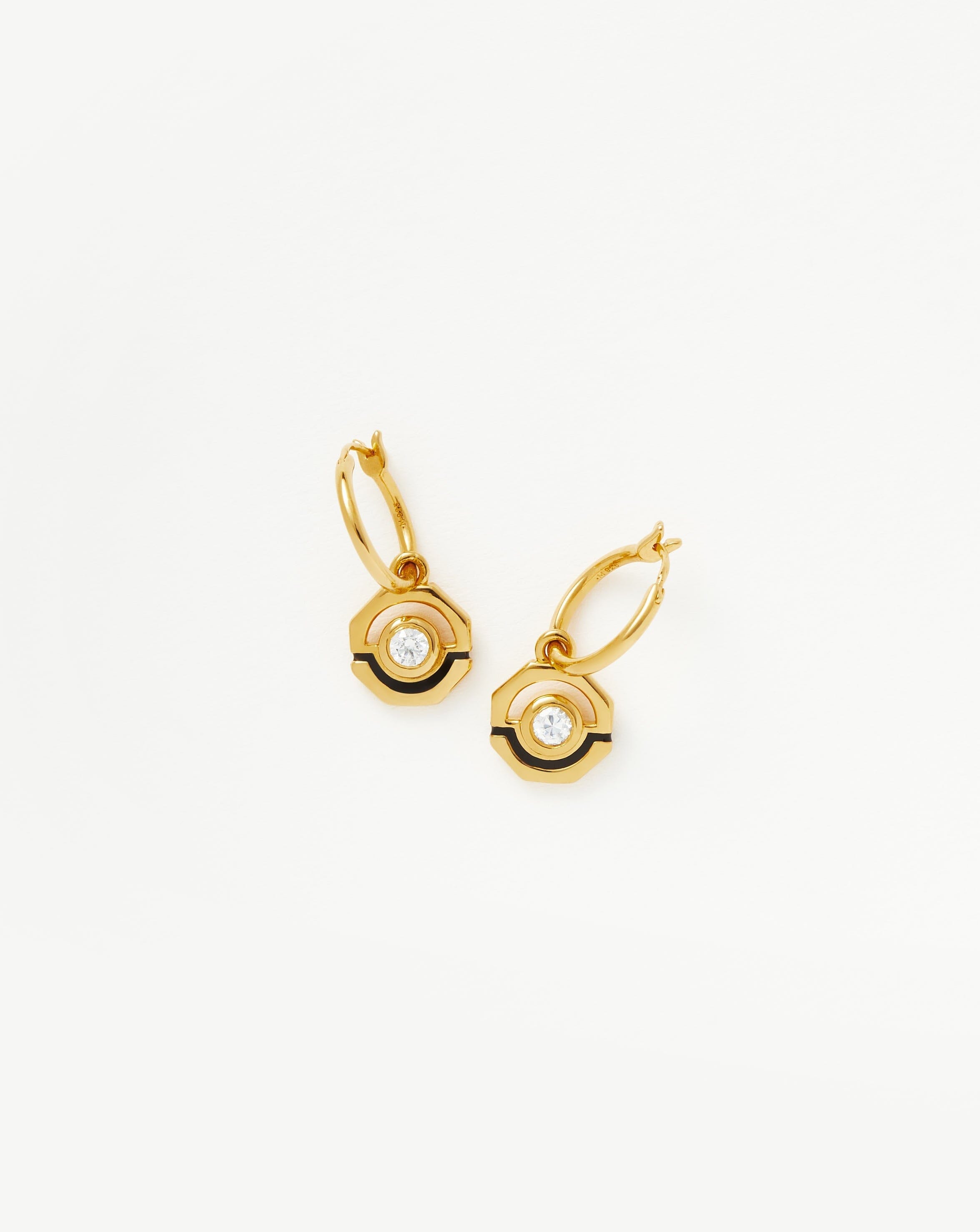 Enamel Stone Hex Charm Small Hoop Earrings 18ct Gold Plated