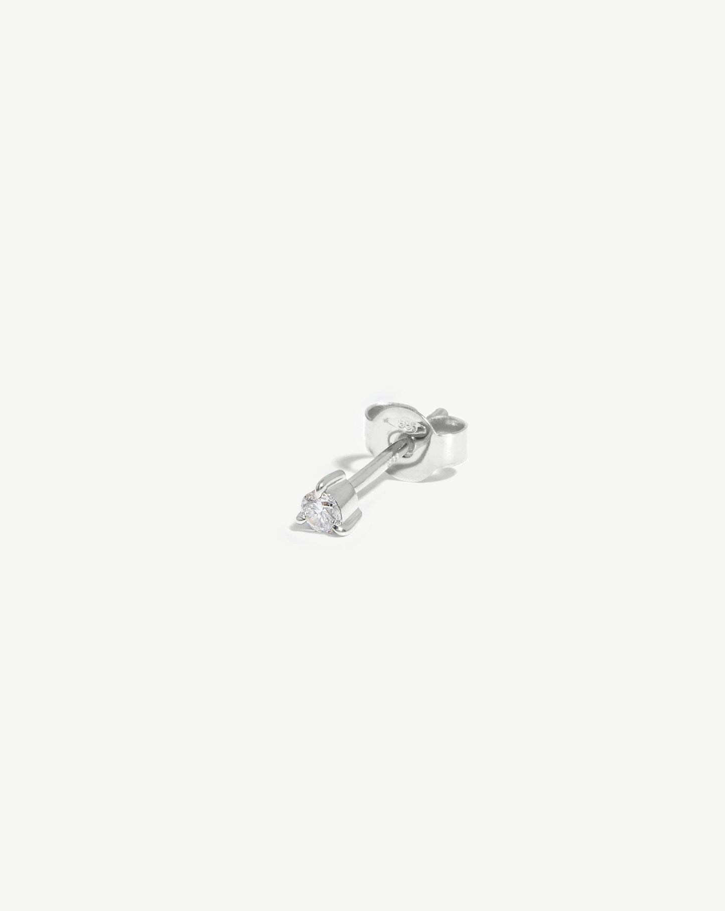 Fine Small Single Solitaire Diamond Stud Earring | 14ct White Gold/Diamond Earrings Missoma