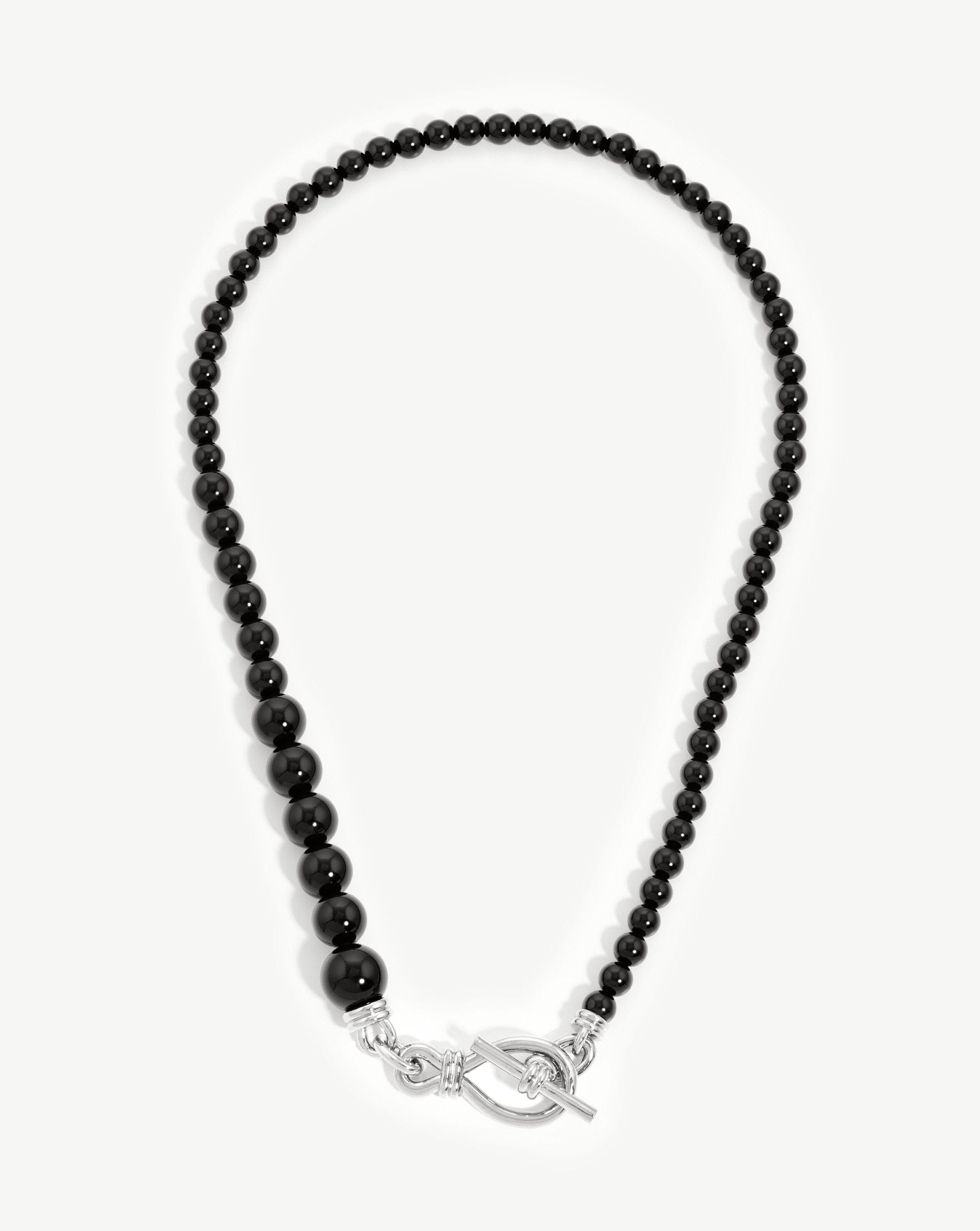 Graduated Sphere T Bar Necklace Silver Plated Black Onyx Missoma