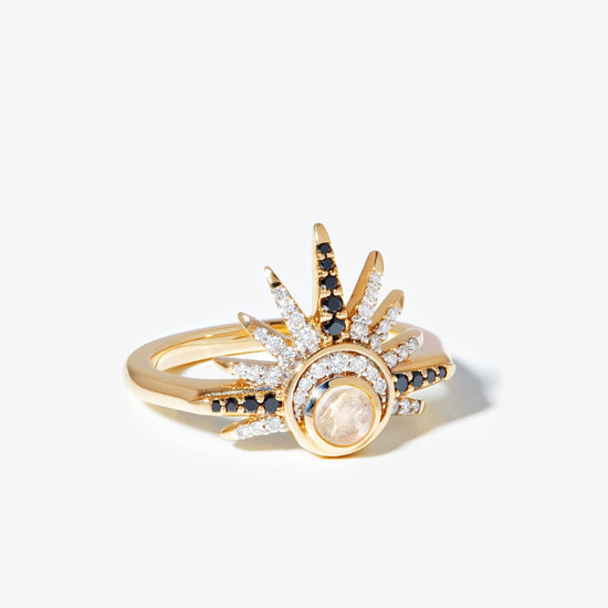 Harris Reed Fine Celestial Ring | 14ct Solid Gold/Rainbow Moonstone & Diamond Rings Missoma