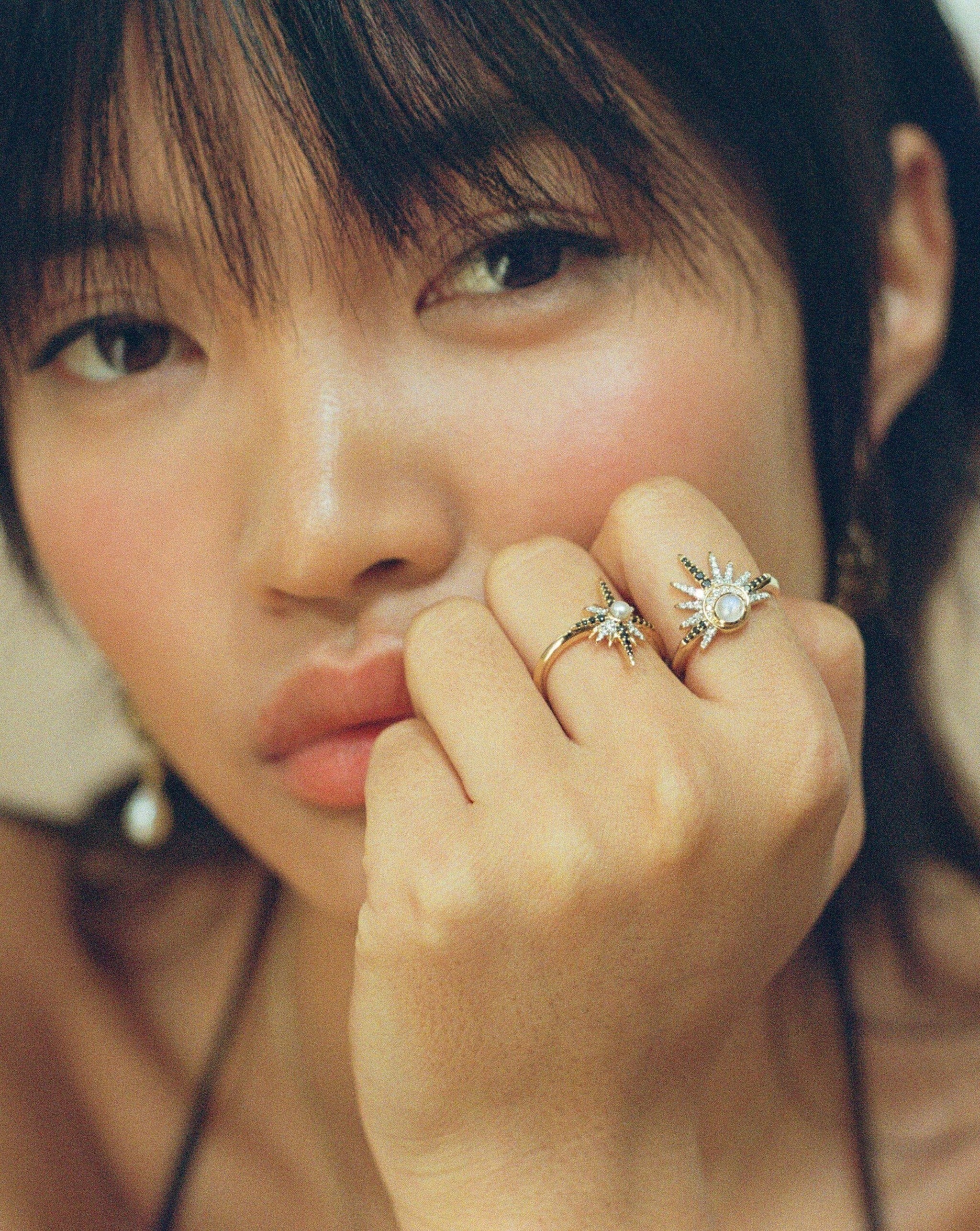 Harris Reed Fine Celestial Ring | 14ct Solid Gold/Rainbow Moonstone & Diamond Rings Missoma