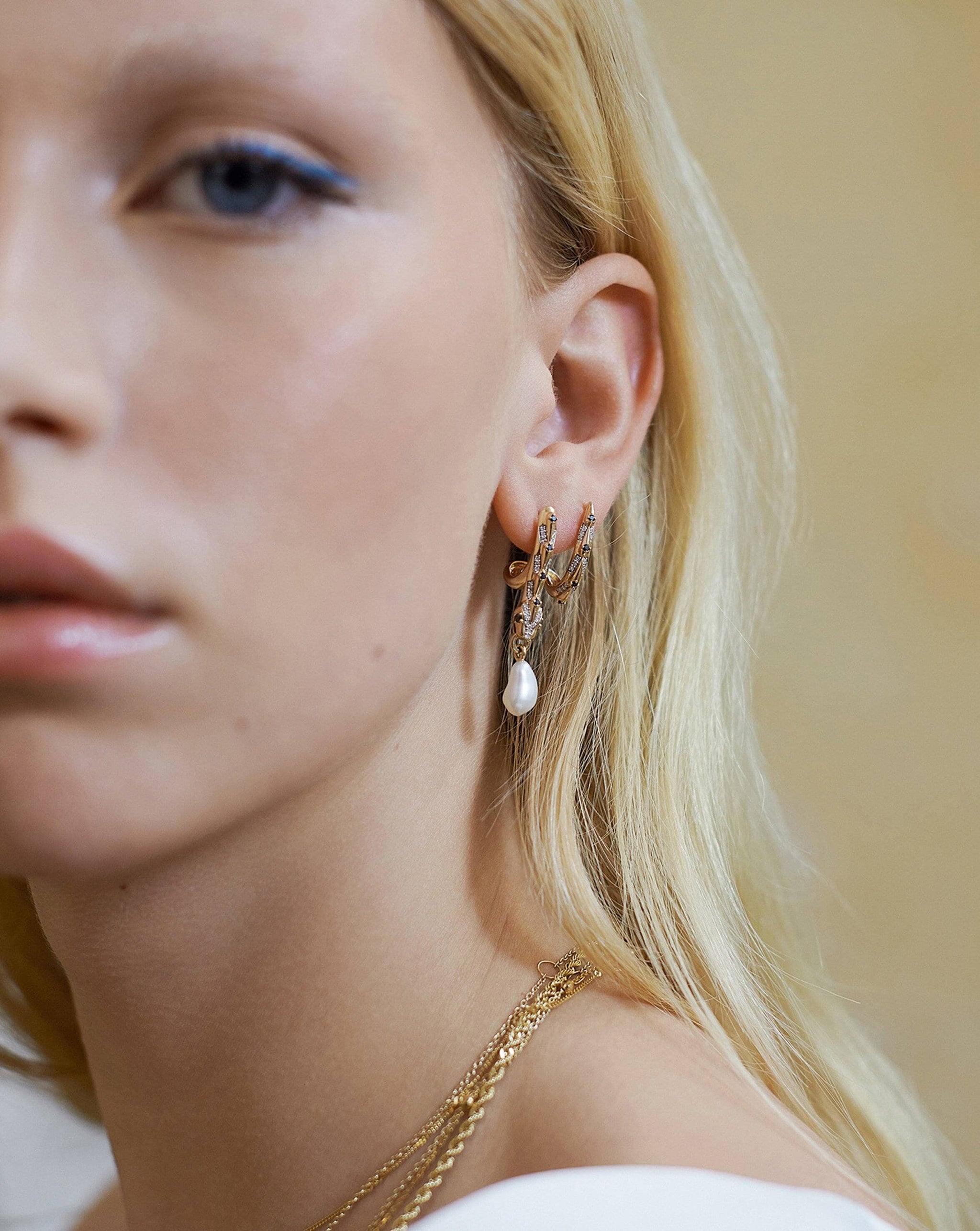 Harris Reed Fine Coiled Serpent Earrings | 14ct Solid Gold/Pearl & Diamond Earrings Missoma
