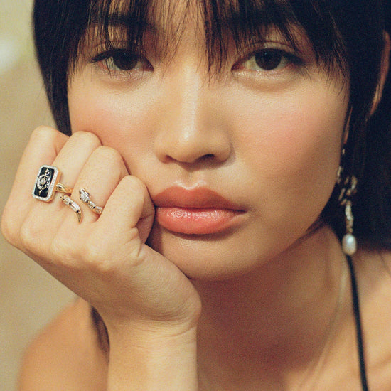 Harris Reed Fine Lunar Ring | 14ct Solid Gold/Diamond & Black Enamel Rings Missoma