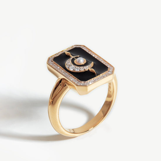 Harris Reed Fine Lunar Ring | 14ct Solid Gold/Diamond & Black Enamel Rings Missoma