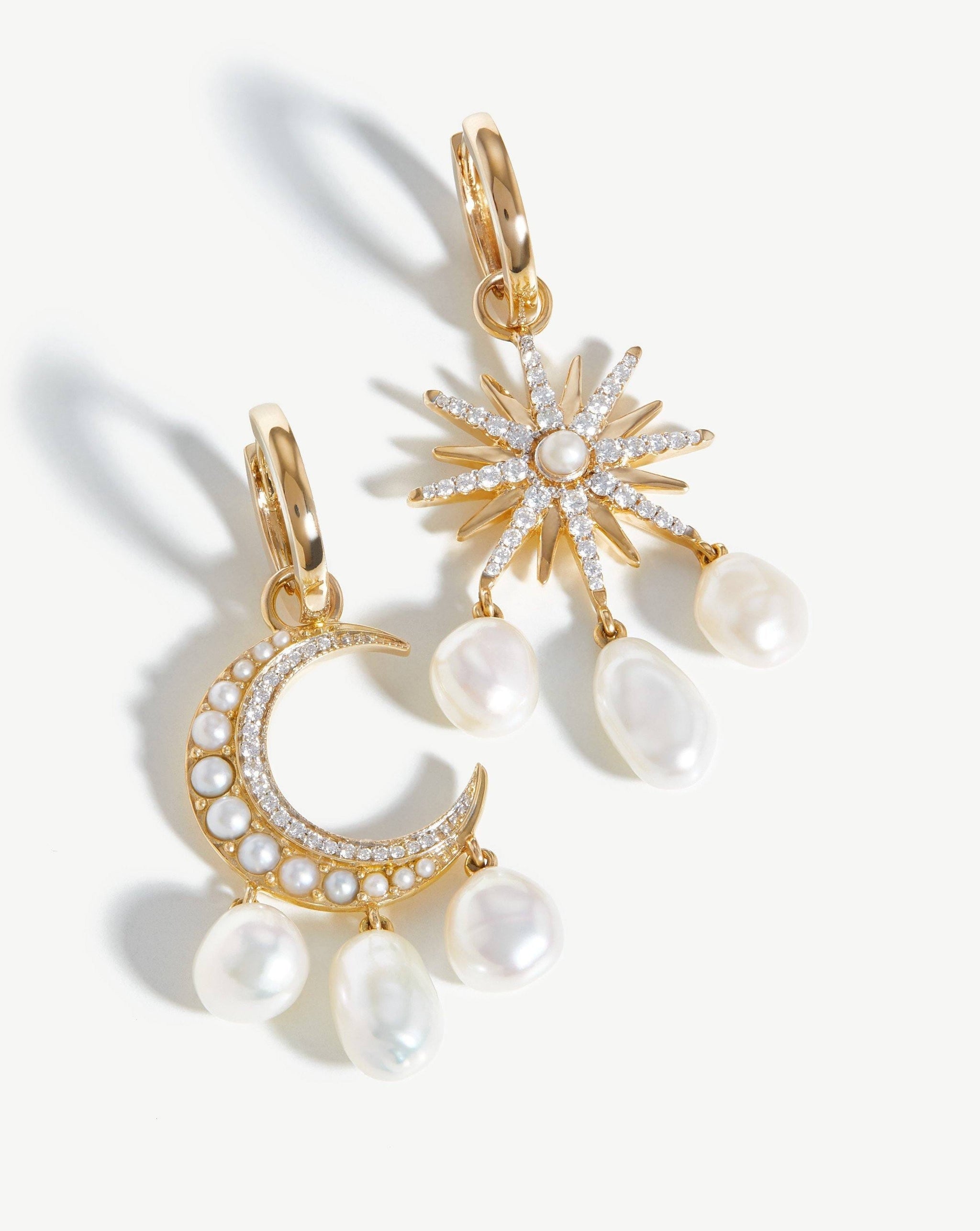 Harris Reed Fine Moon Starlight Earrings | 14ct Solid Gold/Pearl & Diamond Earrings Missoma