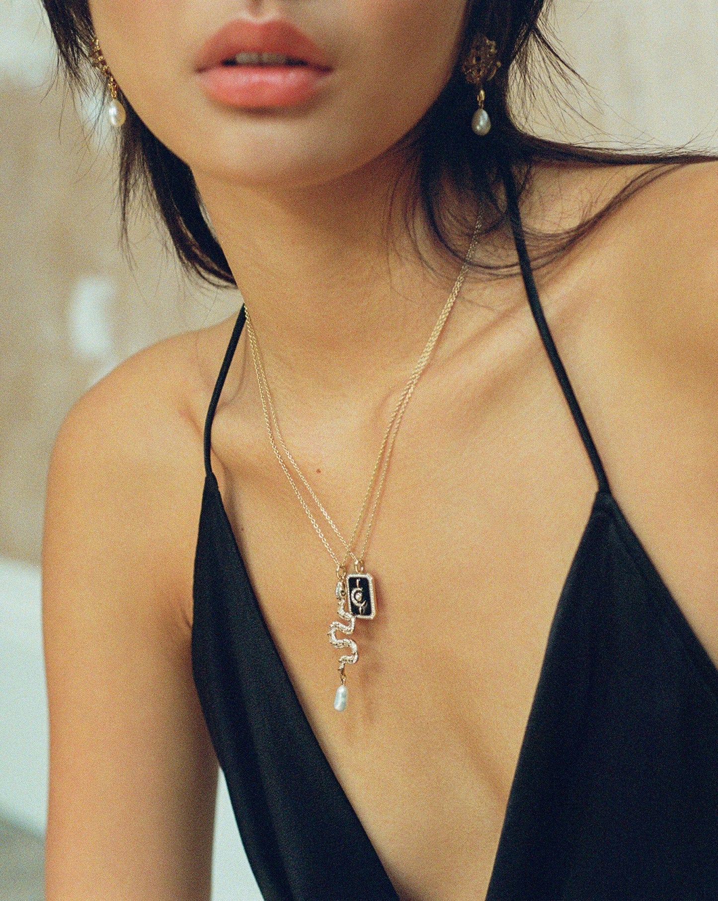 Harris Reed Fine Serpent Necklace | 14ct Solid Gold/Pearl & Diamond Necklaces Missoma