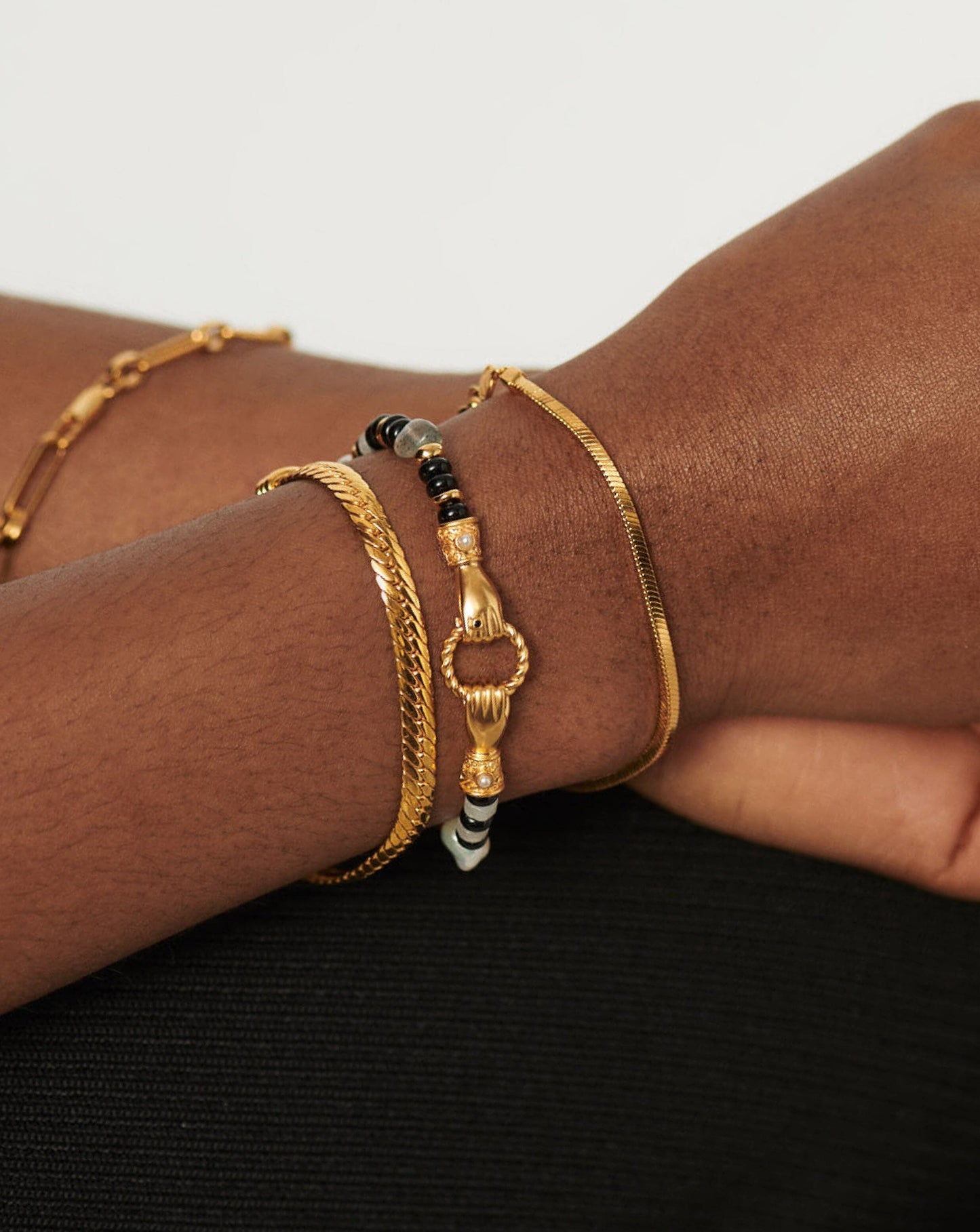 Harris Reed In Good Hands Beaded Gemstone Bracelet | 18ct Gold Plated/Black Chalcedony & Pearl Bracelets Missoma