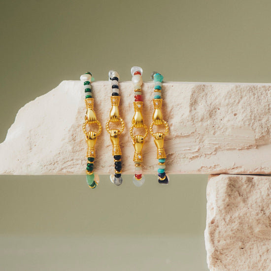 Harris Reed In Good Hands Beaded Gemstone Bracelet | 18ct Gold Plated/Multi Green Gemstone & Pearl Bracelets Missoma