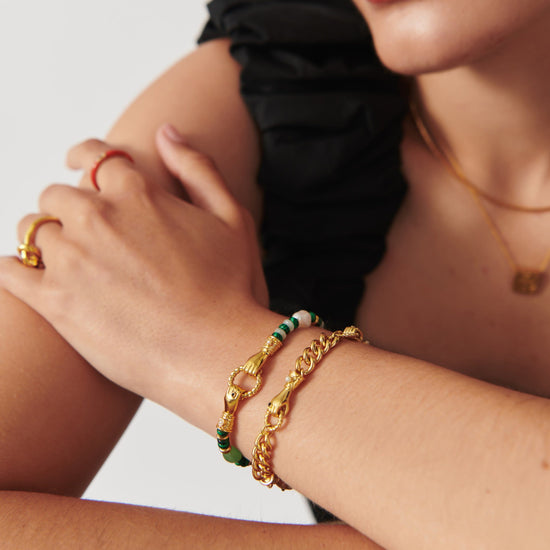 Harris Reed In Good Hands Beaded Gemstone Bracelet | 18ct Gold Plated/Multi Green Gemstone & Pearl Bracelets Missoma