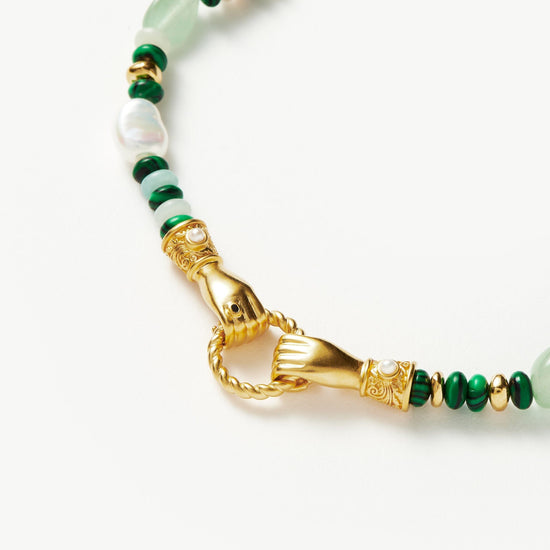 Harris Reed In Good Hands Beaded Gemstone Bracelet | 18ct Gold Plated/Multi Green Gemstone & Pearl Bracelets Missoma