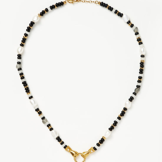 Harris Reed In Good Hands Beaded Gemstone Necklace | 18ct Gold Plated/Black Chalcedony & Pearl Necklaces Missoma