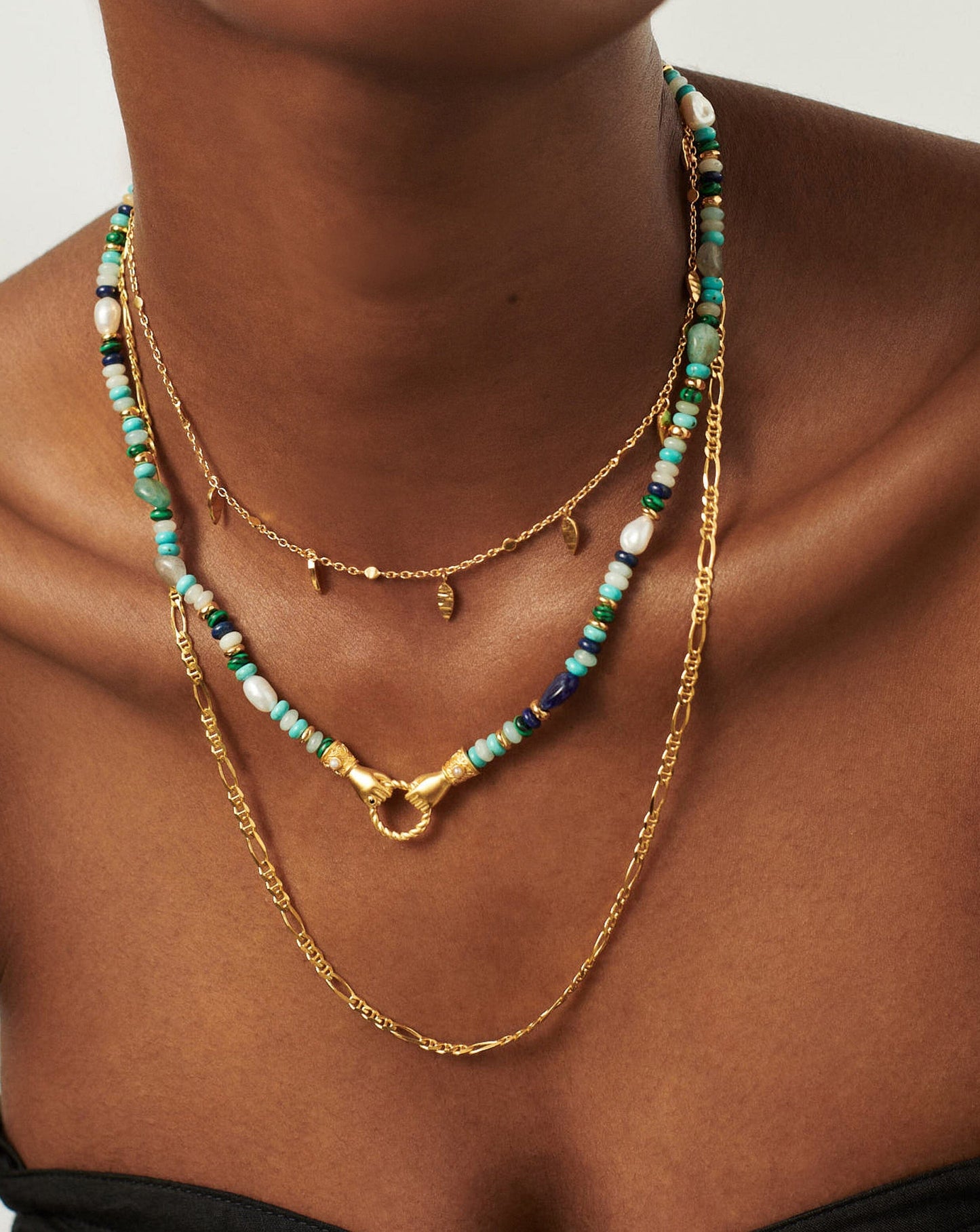 Harris Reed In Good Hands Beaded Gemstone Necklace | 18ct Gold Plated/Turquoise, Lapis & Pearl Necklaces Missoma