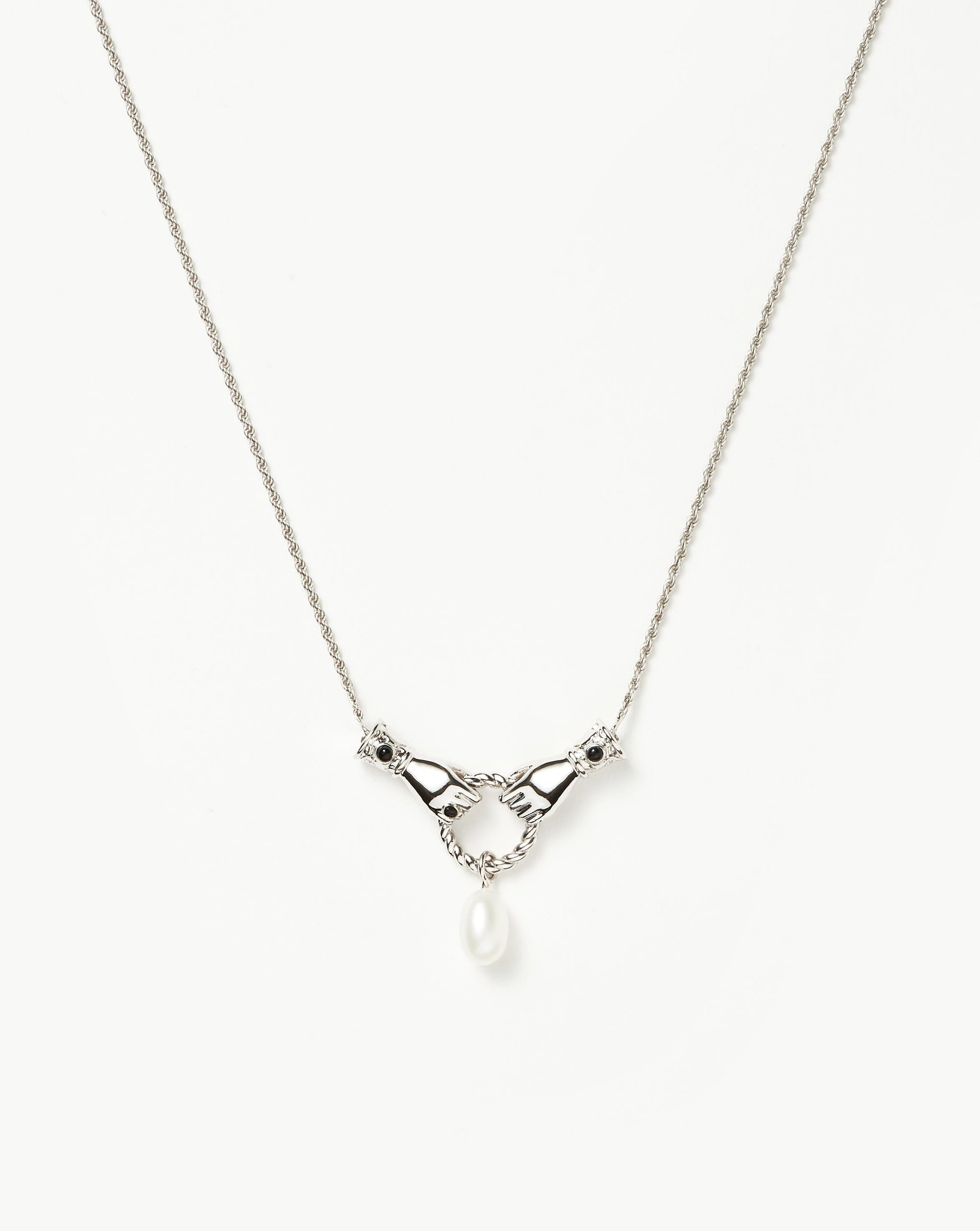 Harris Reed In Good Hands Drop Pendant Necklace | Silver Plated/Pearl & Black Onyx Necklaces Missoma