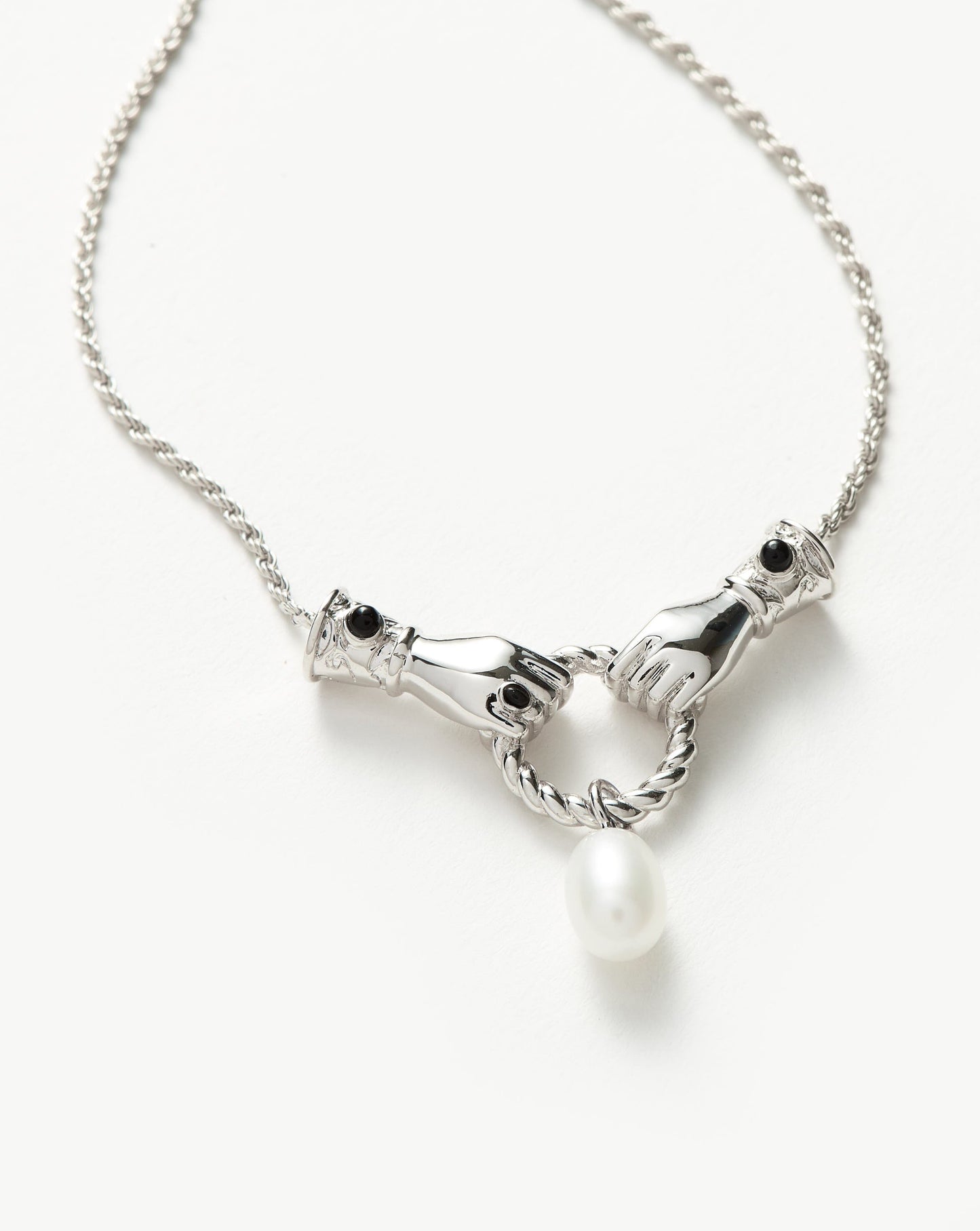 Harris Reed In Good Hands Drop Pendant Necklace | Silver Plated/Pearl & Black Onyx Necklaces Missoma