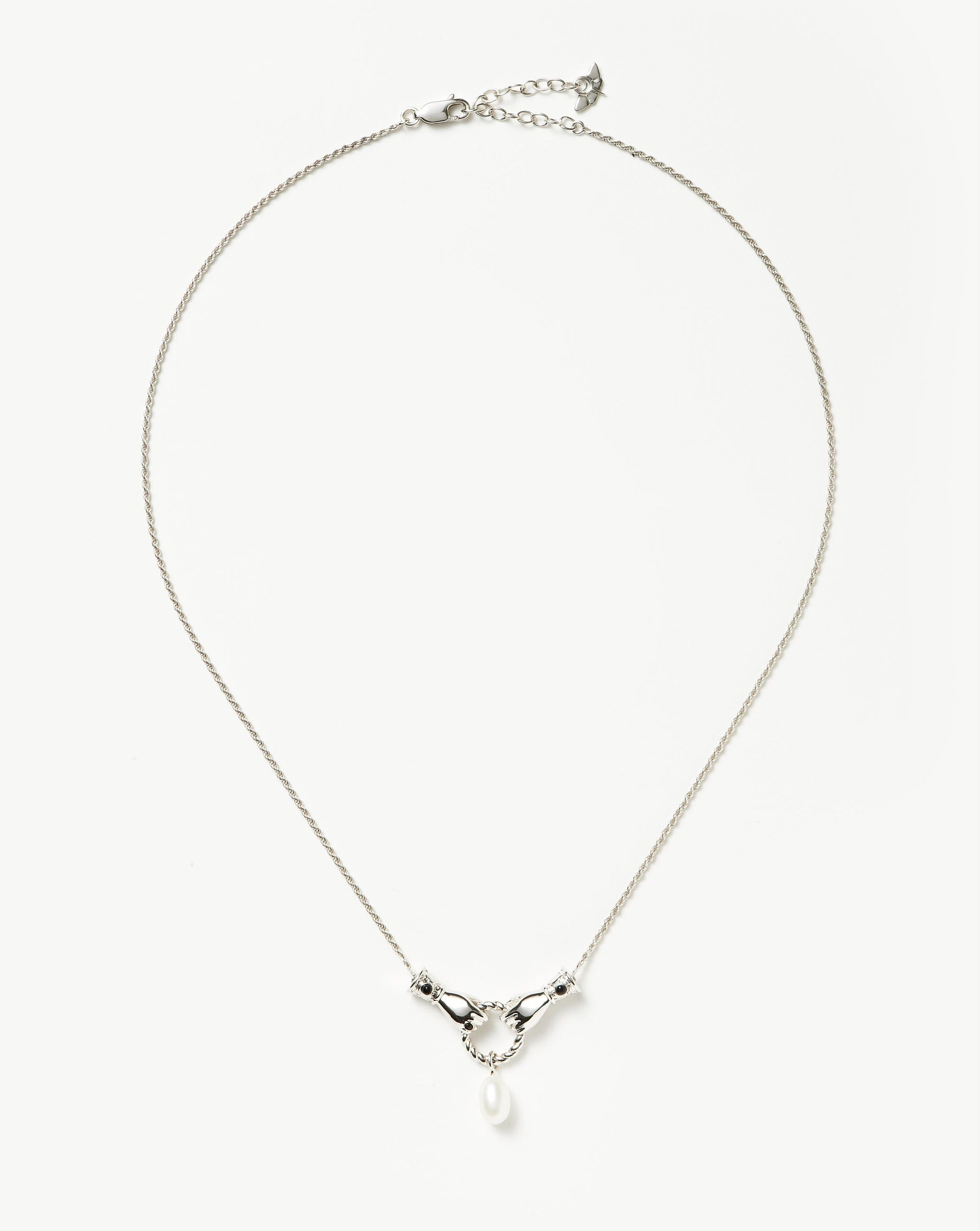 Harris Reed In Good Hands Drop Pendant Necklace | Silver Plated/Pearl & Black Onyx Necklaces Missoma Silver Plated/Pearl & Black Onyx