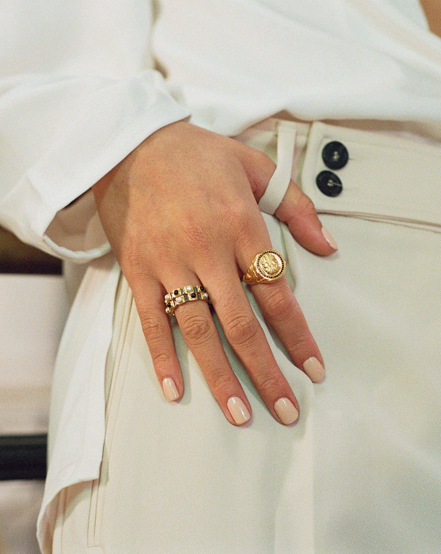 Harris Reed Janus Locket Signet Ring | 18ct Gold Plated/Black Cubic Zirconia Rings Missoma