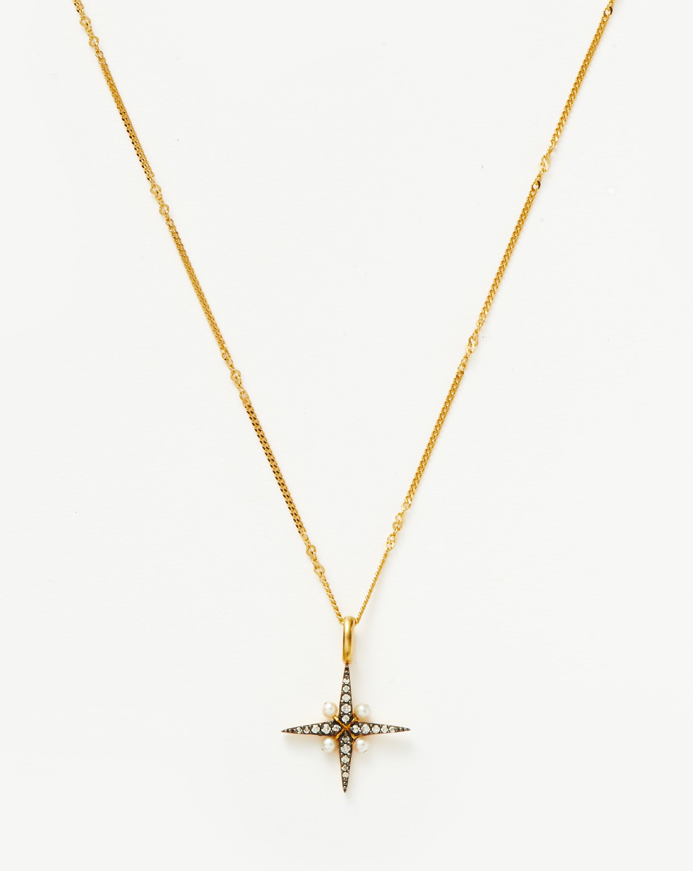 Missoma Harris Reed Rising Star Locket Necklace | 18ct Gold Plated/Pearl & Black Enamel